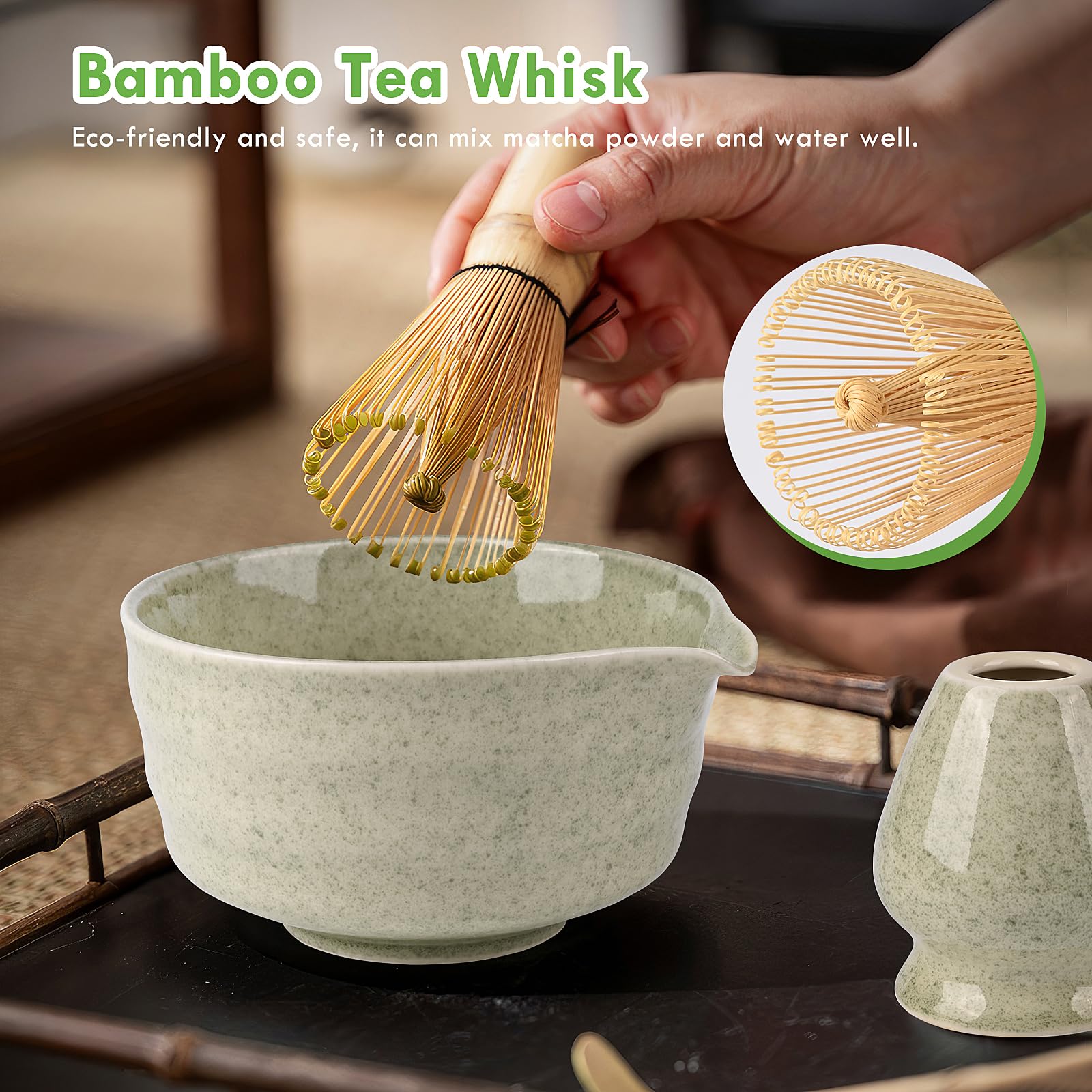 Kit Complet Pour Matcha - 8 Pièces Avec Bol Bec Verseur, Fouet En Bambou, Tamis Et Cuillères, Idéal Cérémonie Du Thé