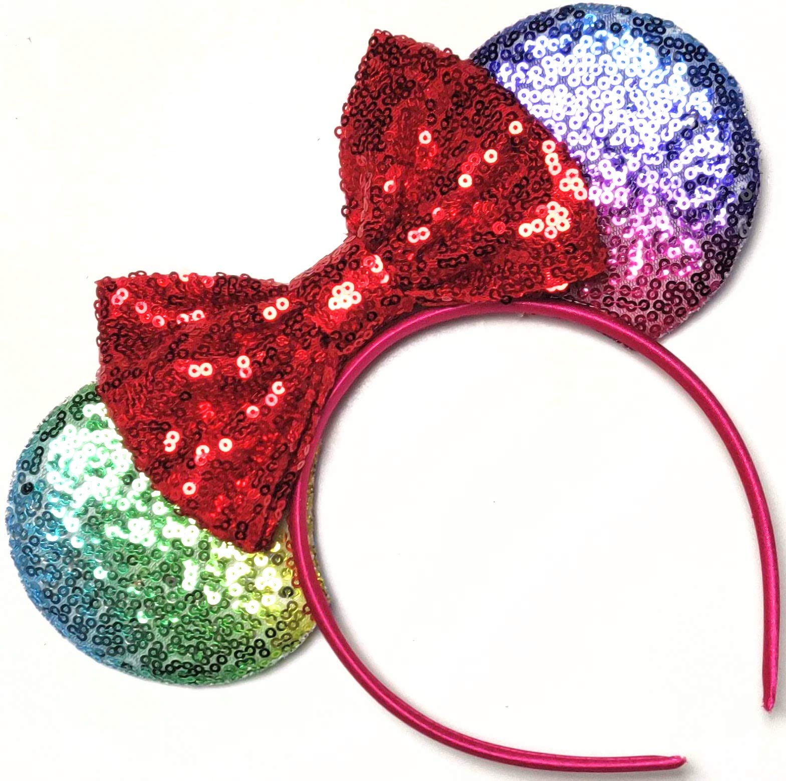 CLGIFT Rainbow Minnie Ears, Pastel Sparkly Minnie Ears, Happy Pride Red minnie ears (Rainbow and Red)