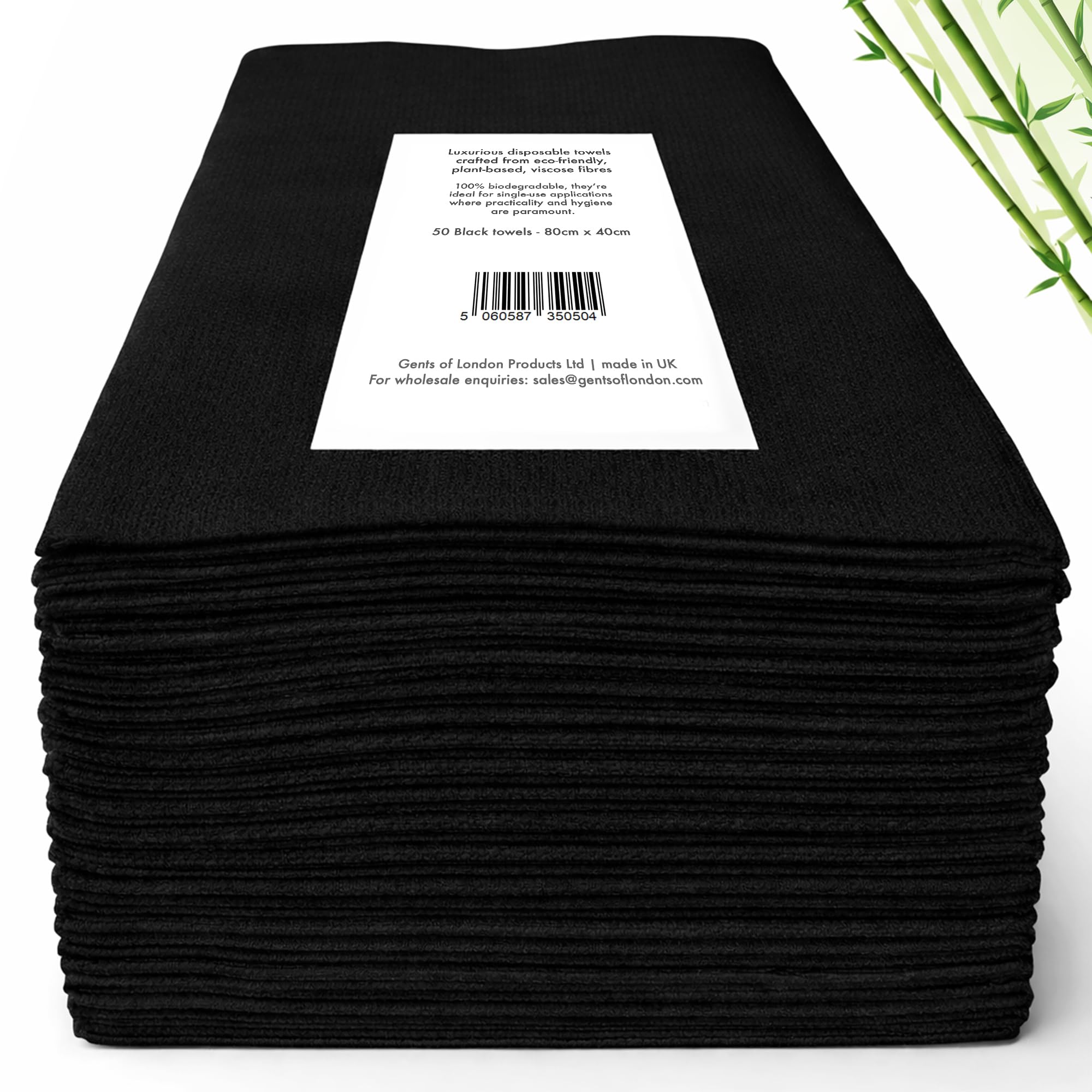 GENTS OF LONDON Disposable Towels 50, 80 x 40 cm – Ultra-Absorbent, 100% Biodegradable Salon Towels for Hairdressers, Barbers, Spa & Healthcare (Black)