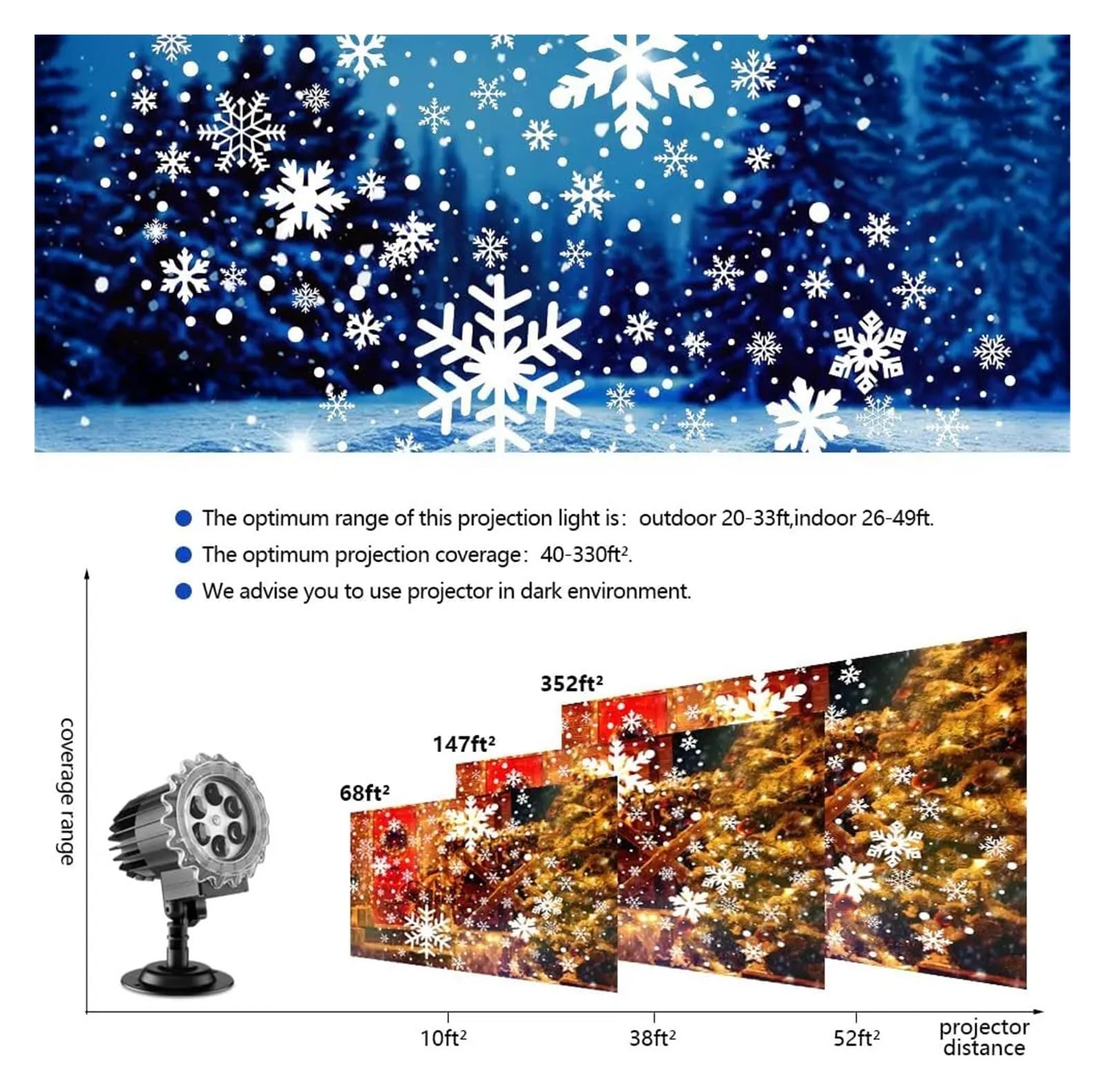 Projektor Weihnachten, 1 x Weihnachtsprojektor-Lichter for den Außenbereich, Upgrade auf 9 W LED-Schneeflocken-Projektor-Lichter, wasserdichte Weihnachtsdekorationsbeleuchtung