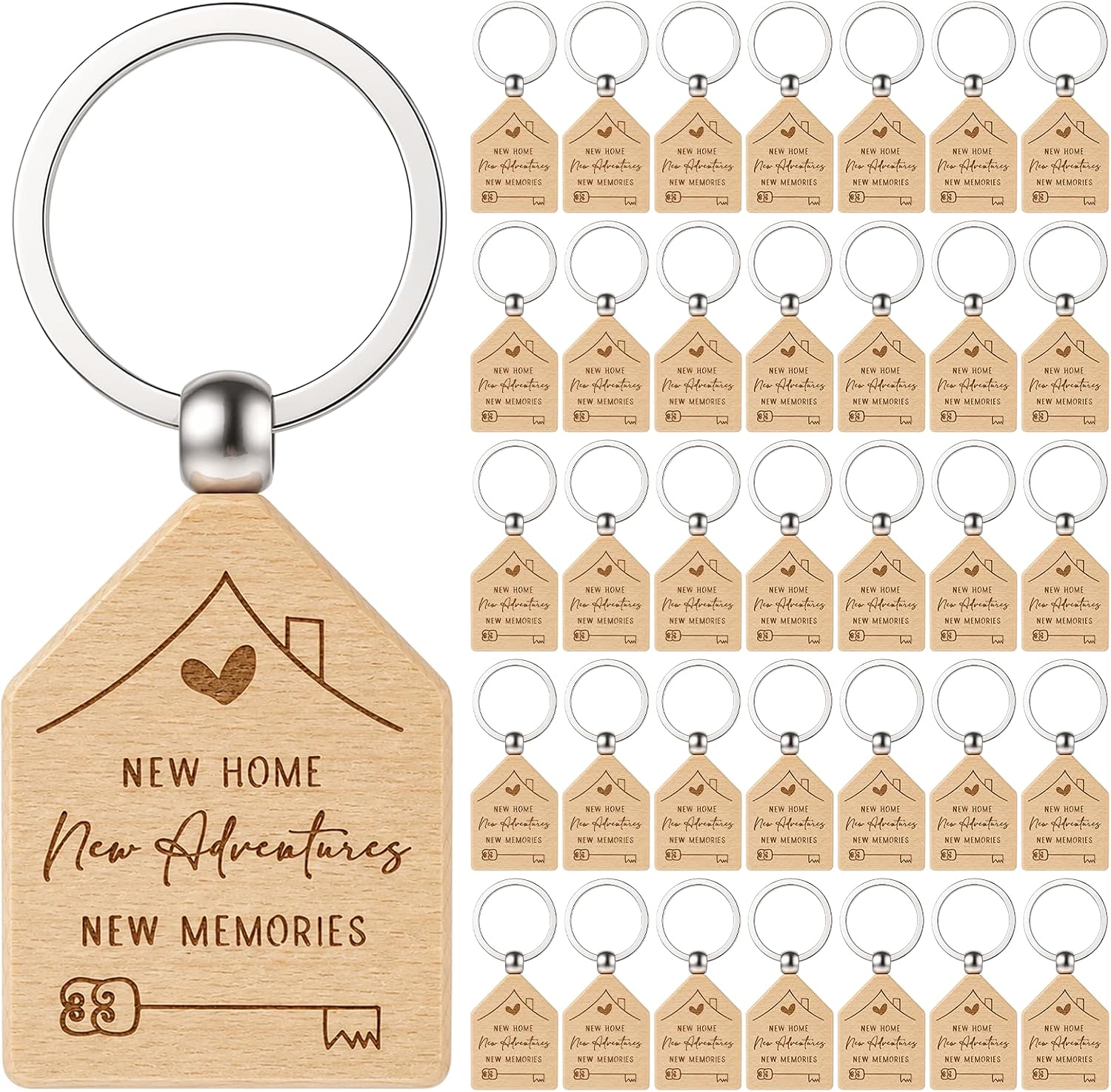 100Pcs Home Keychain Wood House Engraved Design New Home Keychain Gifts