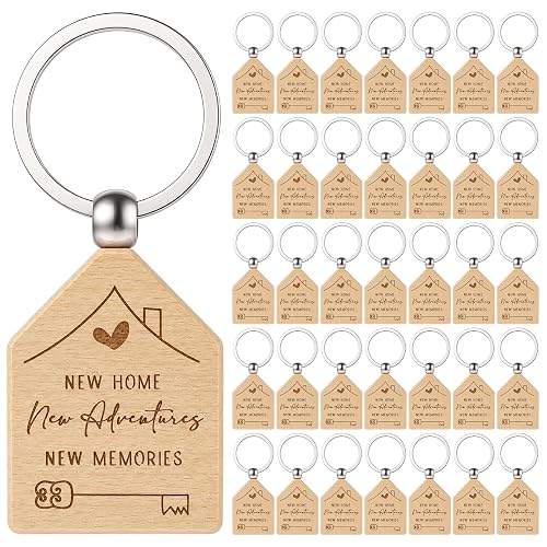 100Pcs Home Keychain Wood House Engraved Design New Home Keychain