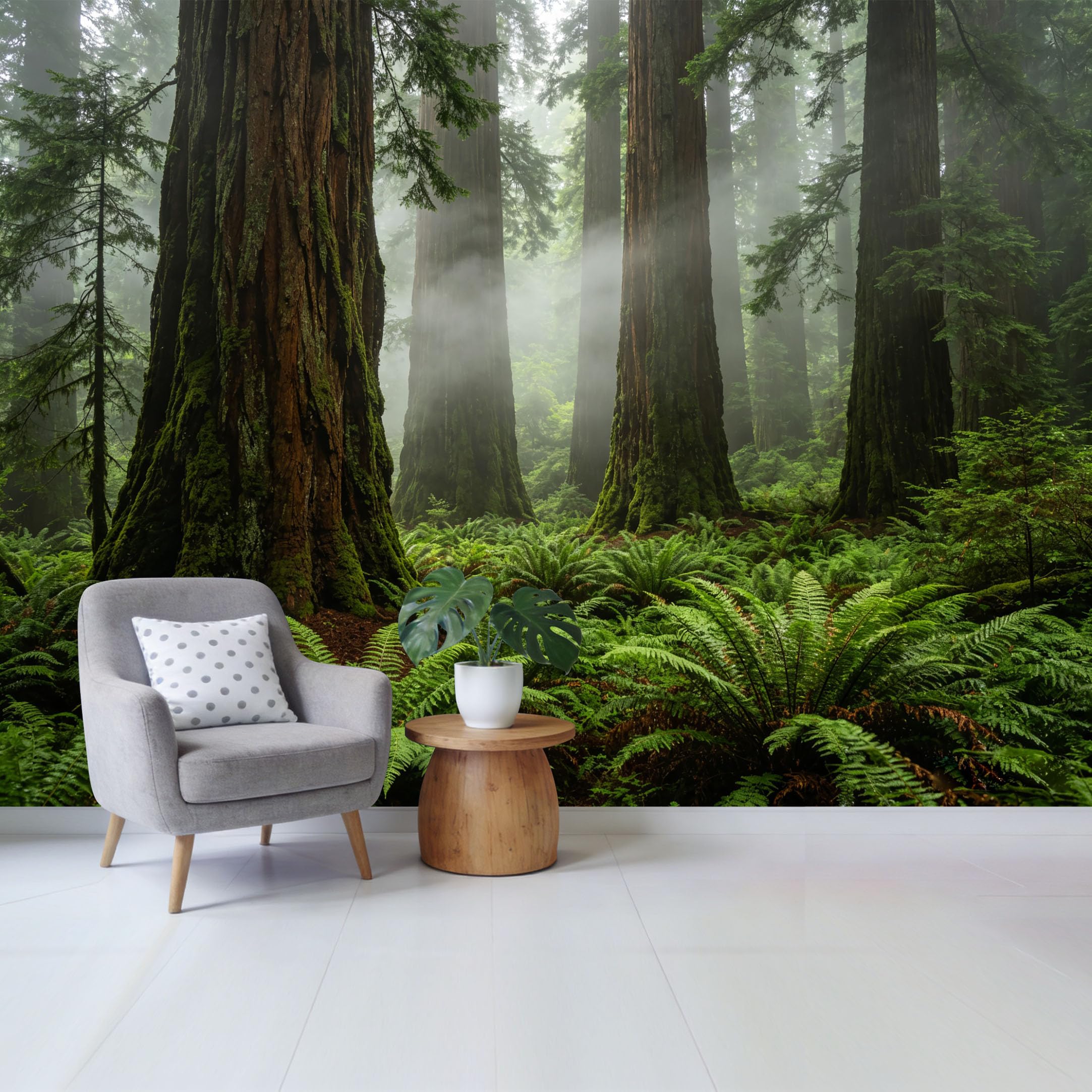 Qzlithotic Yq2605250120 Custom Size Wall Mural Misty Redwood Forest Ferns Natural Landscape 3D Visual Selfadhesive Wall Fabric Removable Wallpaper For Home Office Decor