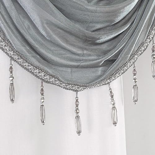 Miniatura 9 de Petrichor Juego de 2 paneles de cortinas transparentes bordadas, cenefa de lujo con respaldo de satén y 2 alzapaños para sala de estar, comedor, 54