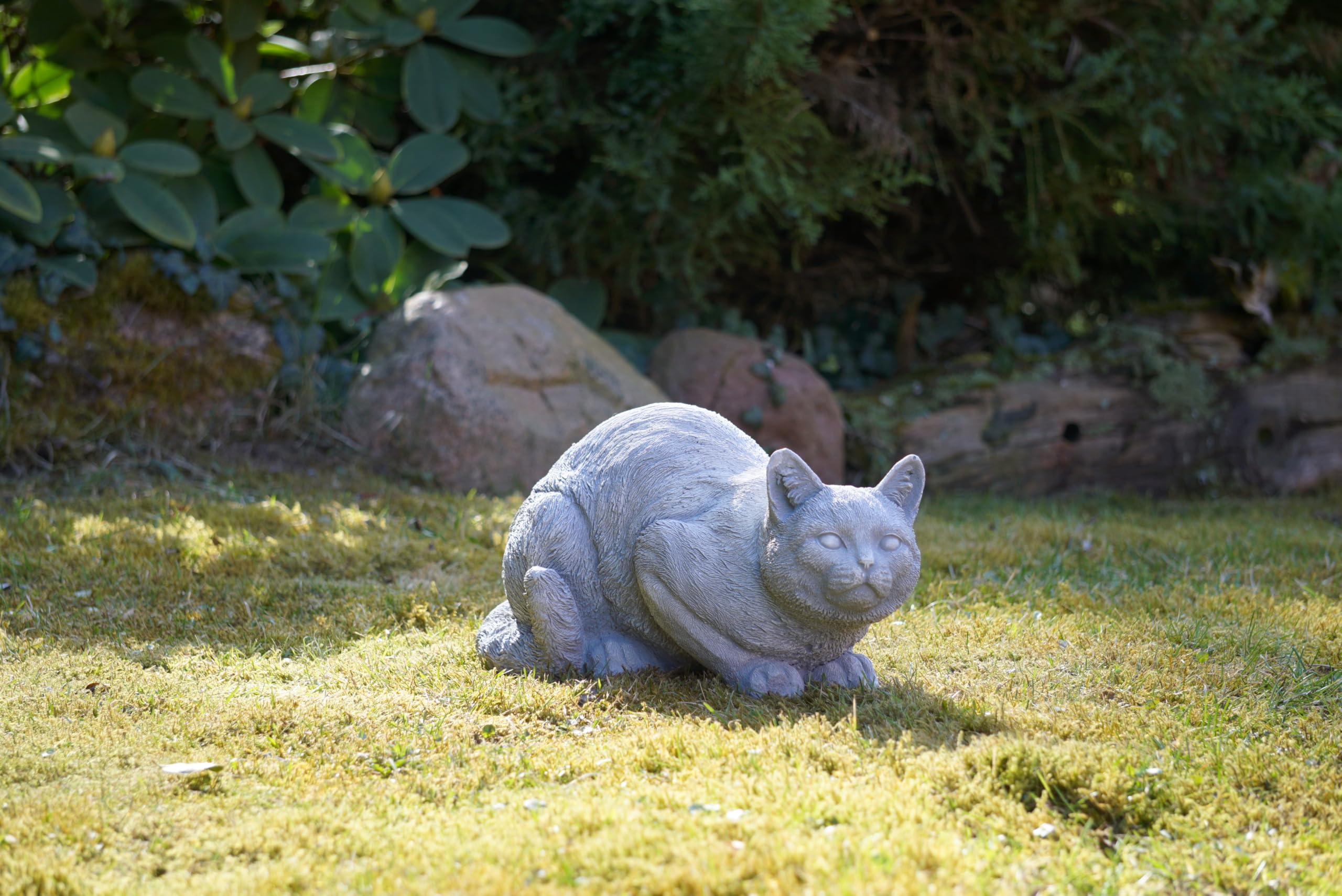gartendekoparadies.de Leżący kot kamienna figurka, szara, odlew kamienny, 34 x 21 x 20 cm, 11 kg, odporna na mróz, dekoracja ogrodu