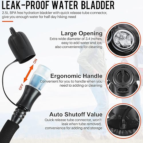 Miniatura 5 de SharkMouth Mochila de hidratación para senderismo con vejiga - Mochila de agua aislada con depósito de 2.5L