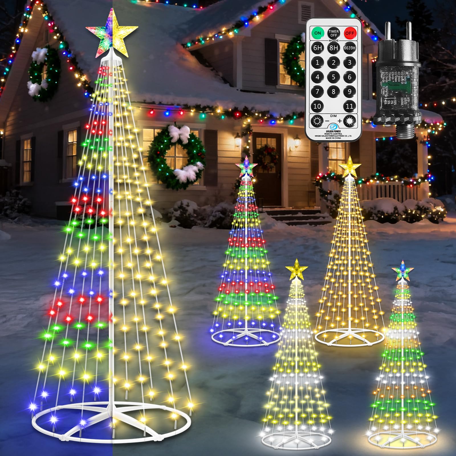Weihnachtsbaum Metall Groß Kegelform 1.5m 204LED Mehrfarbig&Warmweiß Weihnachtsbaum Außen mit 11 Modi Fernbedienung &Timer, IP65 Wasserdichter Beleuchteter Baum Innen und Outdoor Weihnachtsdekoration