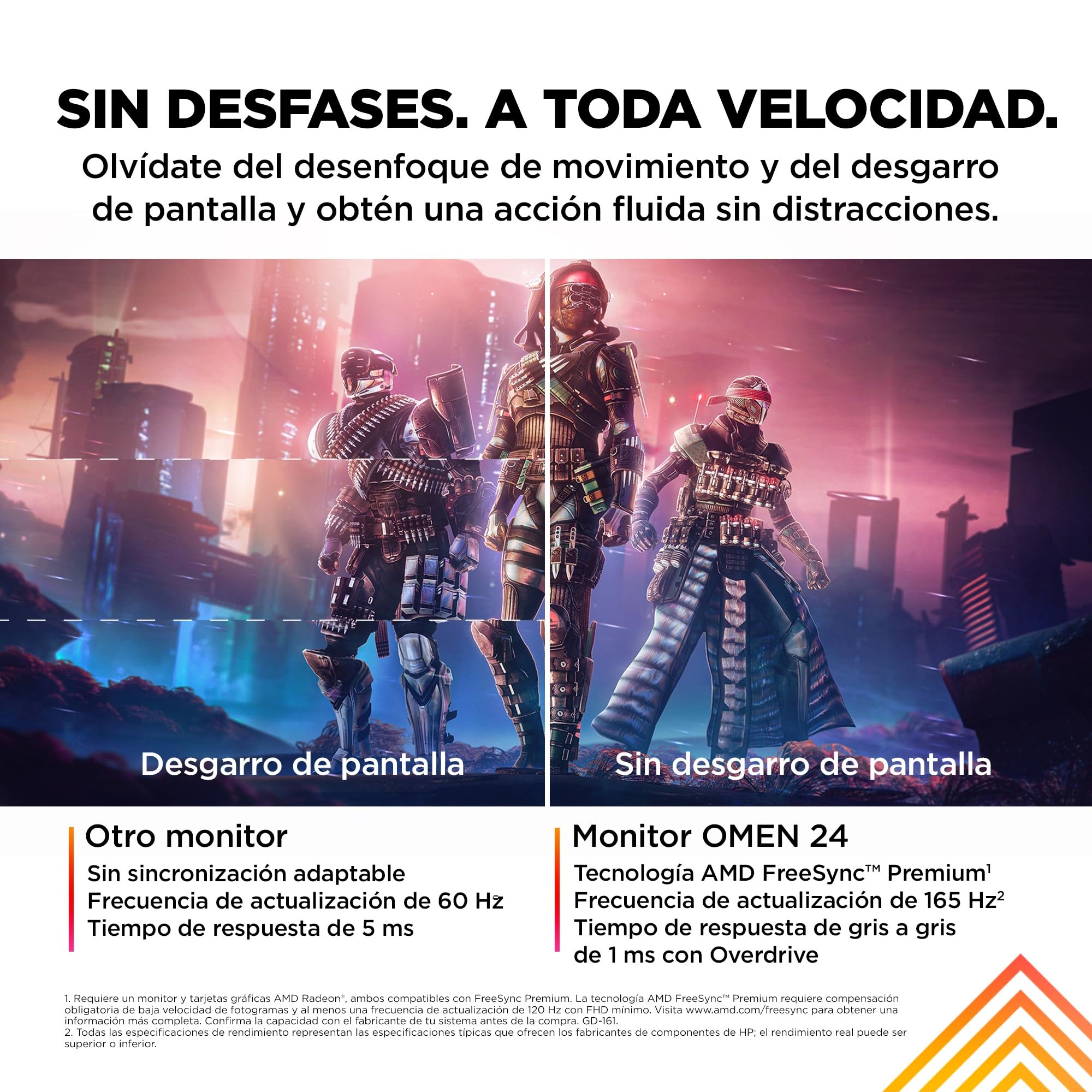 HP OMEN 24 – Monitor Gaming de 24" FHD 1920 x 1080 a 165 Hz, IPS, 16:9, 1ms, HDMI, Antirreflejo, DisplayPort, AMD FreeSync Premium, Compatible con Consolas Negro, Plano, 165Hz