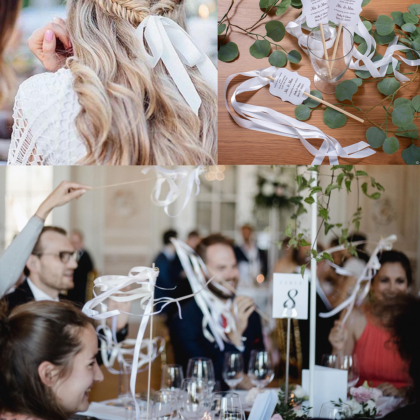 4 Rotoli Nastro Raso Bianco 88m Totali – Larghezze 6/10/15/20 Mm, Per Confezioni Regalo Matrimonio E Bomboniere