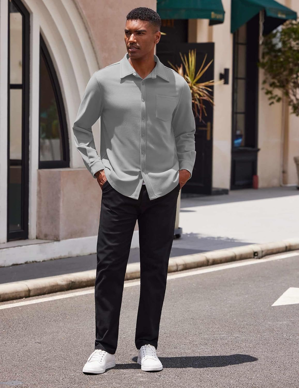 COOFANDY Mens Long Sleeve Button Down Shirt Casual Lightweight Shacket Spring Fall Shirt Jacket Overshirt - Image 3