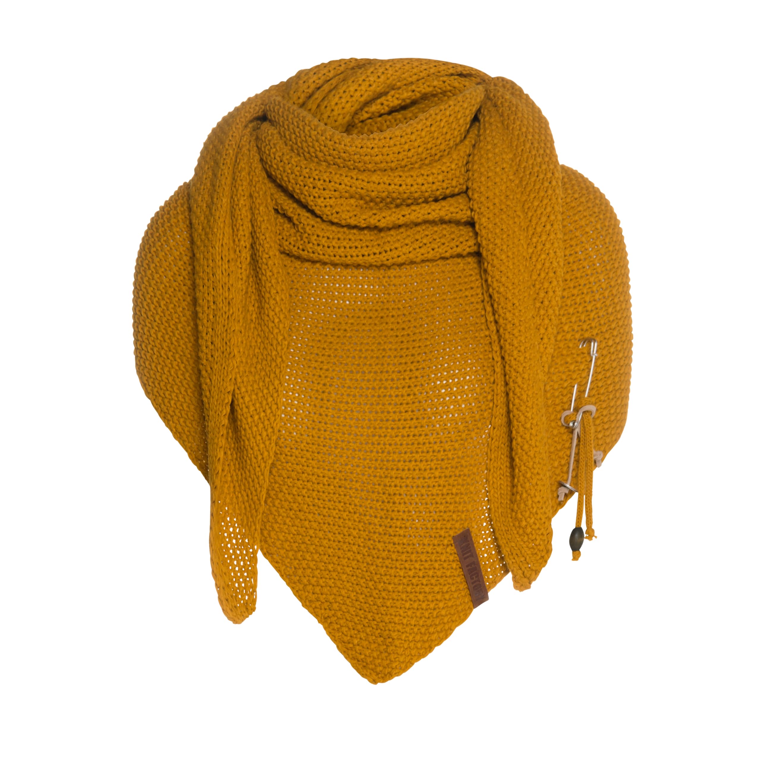 Knit Factory Women's Ochre - Coco Knitted Shawl - Premium Triangle Scarf - Chunky Winter Scarf - Scarf - Winter Shawl - Manufactured In Europe - Xmas Gift For - 190X85 Cm