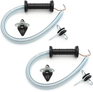 Electric Fence Spring Gate Handles Kit, Dual Ring Electric Fence Insulators for Wooden Post, Electric Fence Handle Set with Anchors,16-Feet Tension Spring, Black (2)