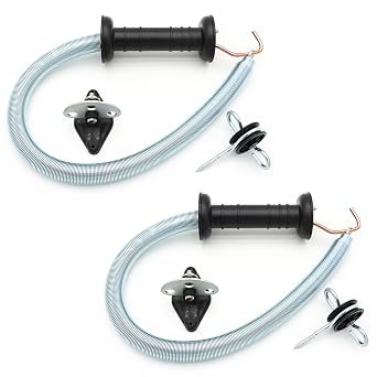 Electric Fence Spring Gate Handles Kit, Dual Ring Electric Fence Insulators for Wooden Post, Electric Fence Handle Set with Anchors,16-Feet Tension Spring, Black 2