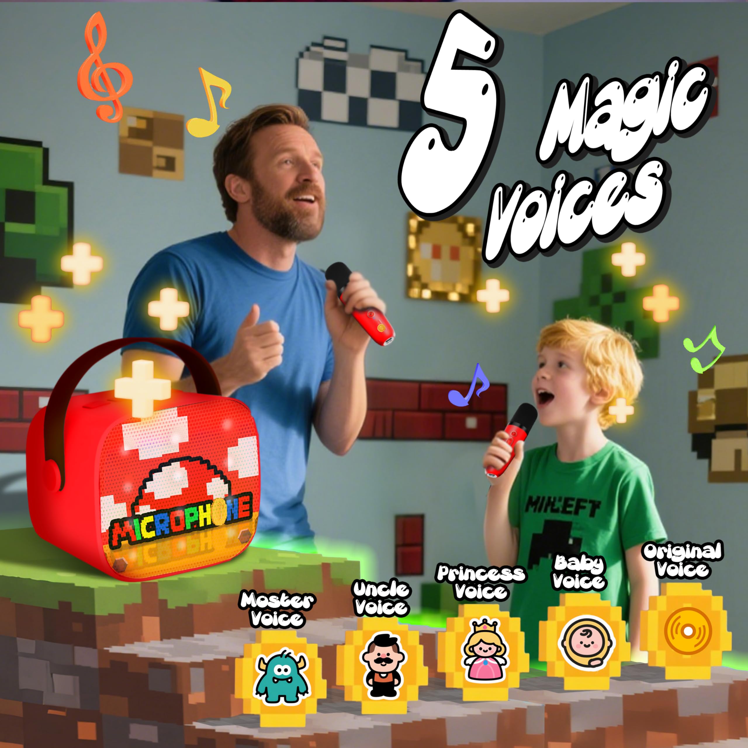 Karaoke per Bambini con 2 Microfoni Wireless Bluetooth, Giocattolo Musicale, Regalo Bambino 3-12 Anni