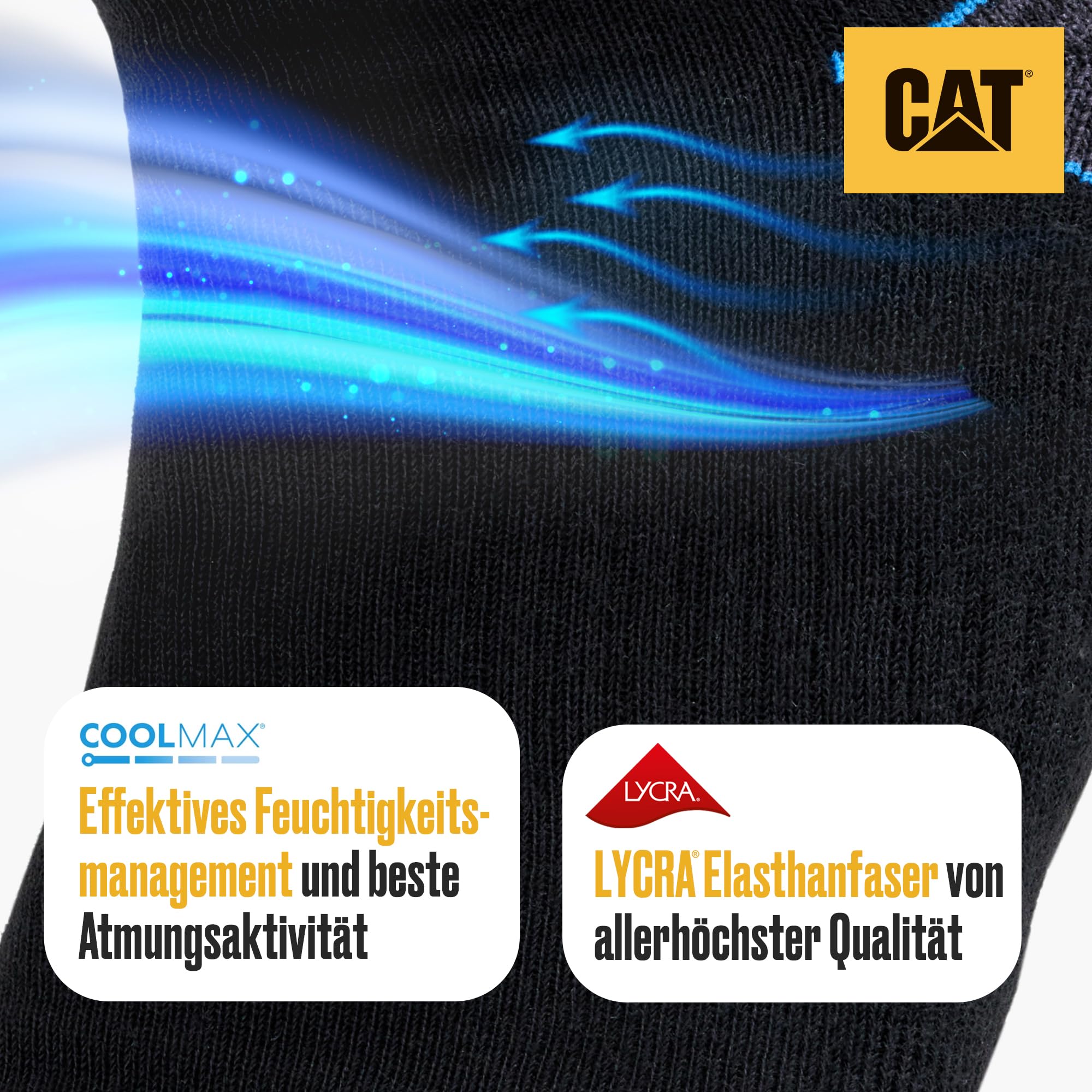 CAT CATERPILLAR POWER & COOL WORK SNEAKERS Lot de 6 paires de chaussettes de travail, baskets, chaussettes de travail, tailles 39-42, 43-46, 47-50
