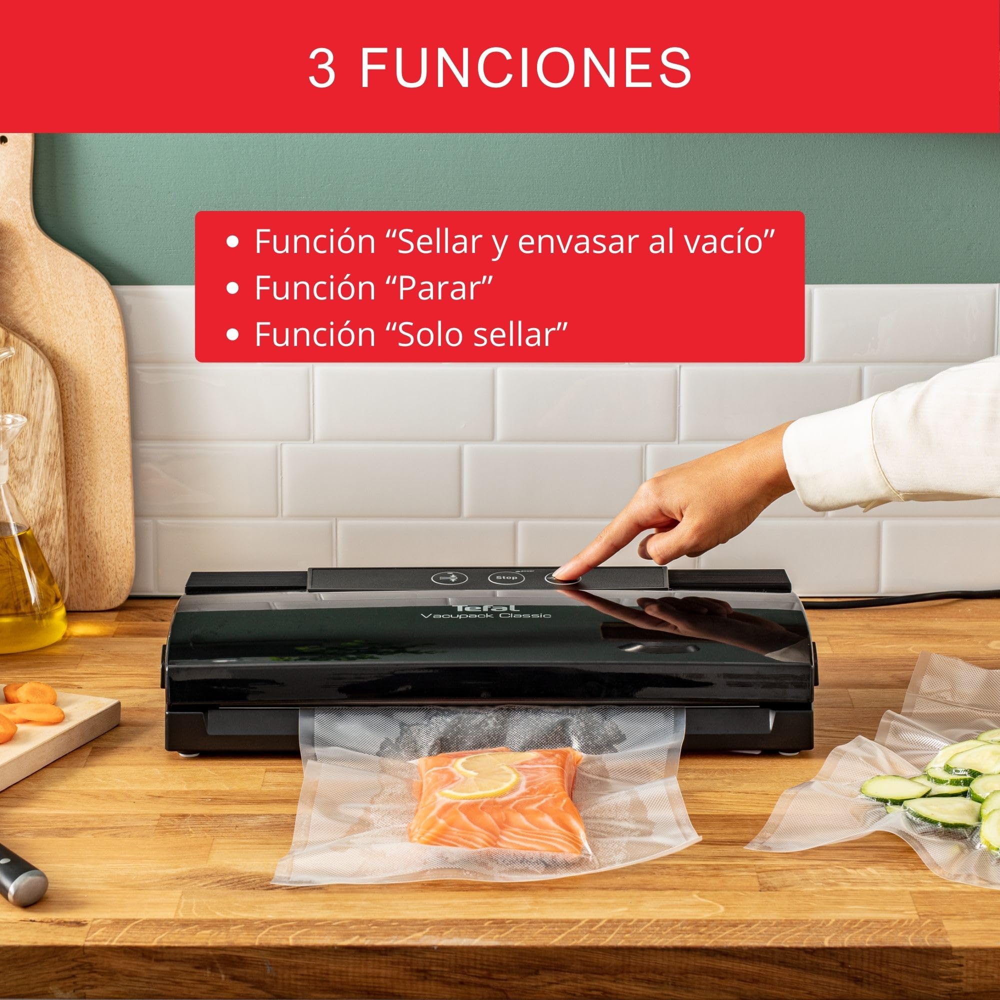 Tefal Vacupack classic VT254070 - Envasadora al vacío, con función sellar y parar, diseño moderno y compacto para fácil almacenaje, incluye 18 bolsas, conserva tu comida fresca más tiempo