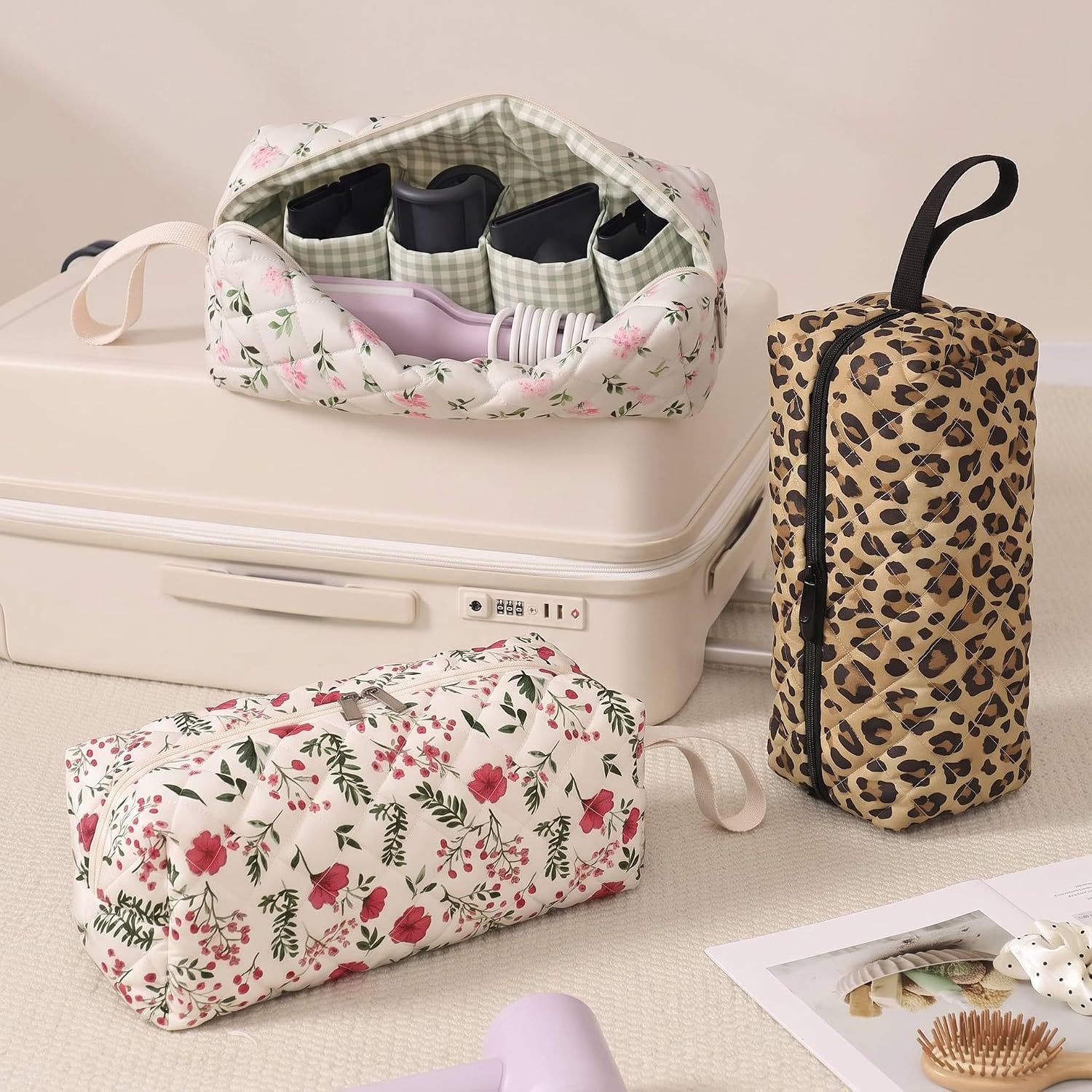 Portable Travel Beauty Personal Care Organizer Pouch for Hair Styling Tools (White)