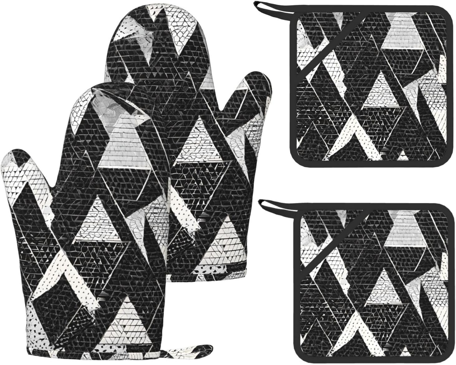 Black White Marble 4pcs Oven Mitts and Pot Holders Sets for Kitchen, Silicone Oven Gloves Non-Slip Potholders Hot Pads for Baking Cooking