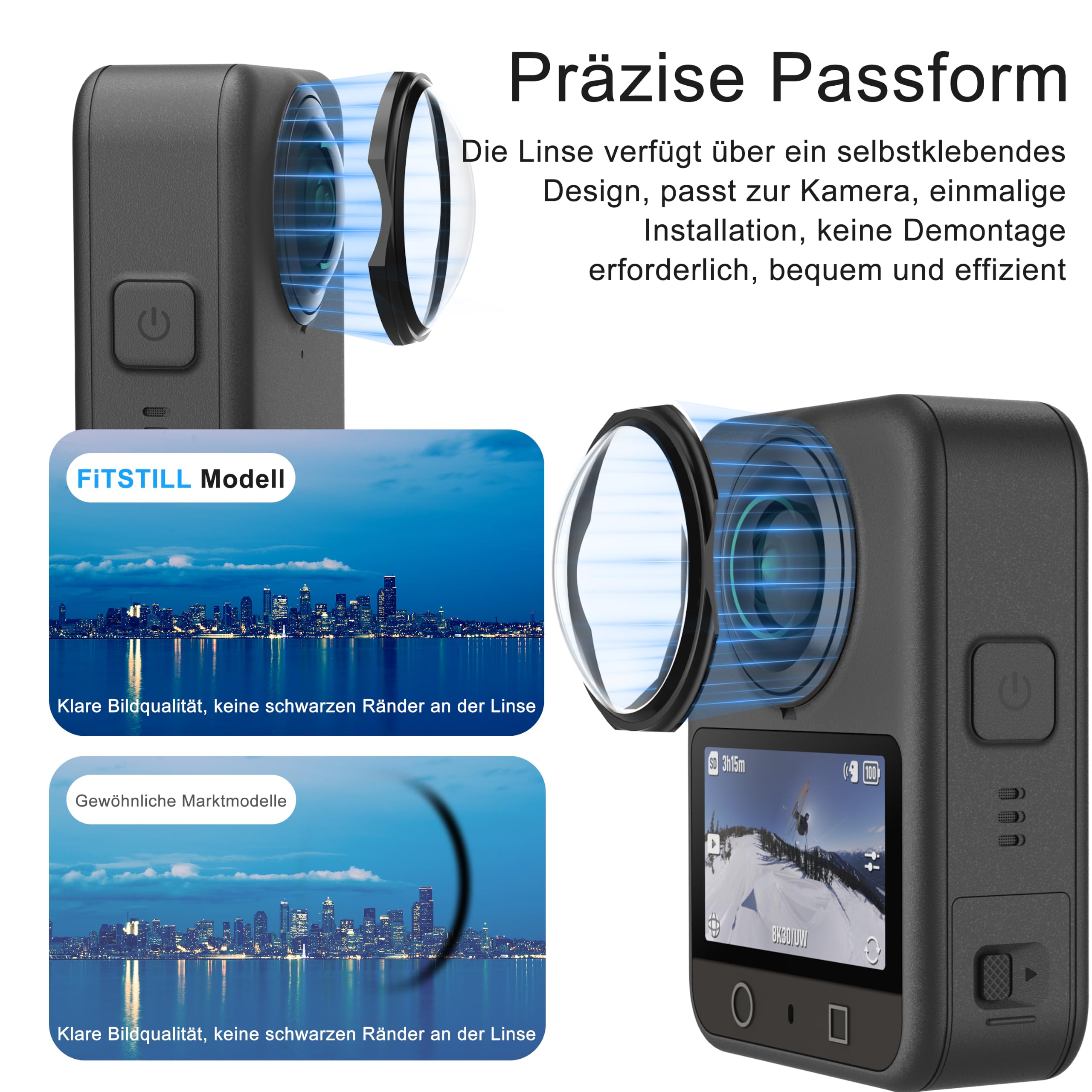FiTSTILL Zestaw ochronny do DJI OSMO 360 ekskluzywna folia ochronna na wyświetlacz z optycznie hartowanego szkła + osłona obiektywu + silikonowa osłona obiektywu OSMO 360 akcesoria