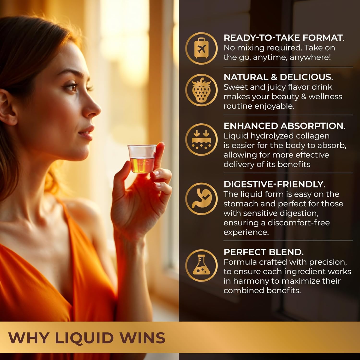 Liquid Collagen Peptides with Biotin & Hyaluronic Acid - Hydrolyzed Bovine Collagen Type 1 and 3, Biotin 10000mcg, Vitamins B5, B6, C & E - Liquid Collagen for Women & Men - Image 3