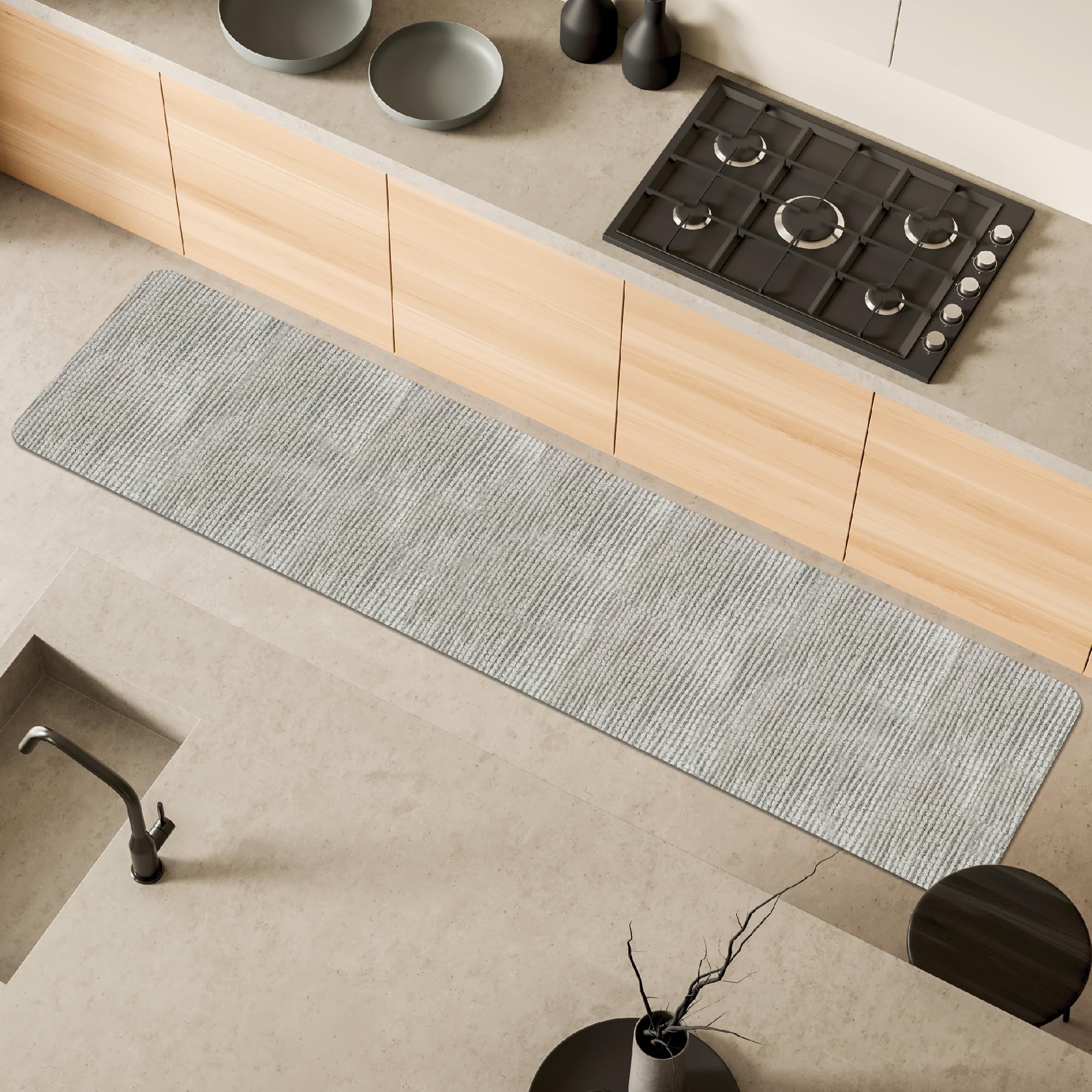 Comart - Tappeto Cucina Nancy - Antiscivolo - Lavabile in Lavatrice - Moderna Passatoia in Ciniglia - Runner per Corridoio e Cucina - Morbido e Resistente - Made in Italy - Perla - 50x230 cm
