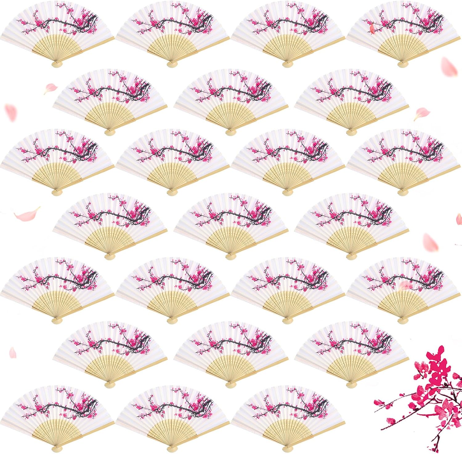 24 Pieces Floral Folding Hand Fans for Women Foldable Vintage Fan with Different Flower Patterns Chinese Fan with Bamboo Rib Hand Held Fans for Adults Wedding Party Favors Gifts (Lovely Style)