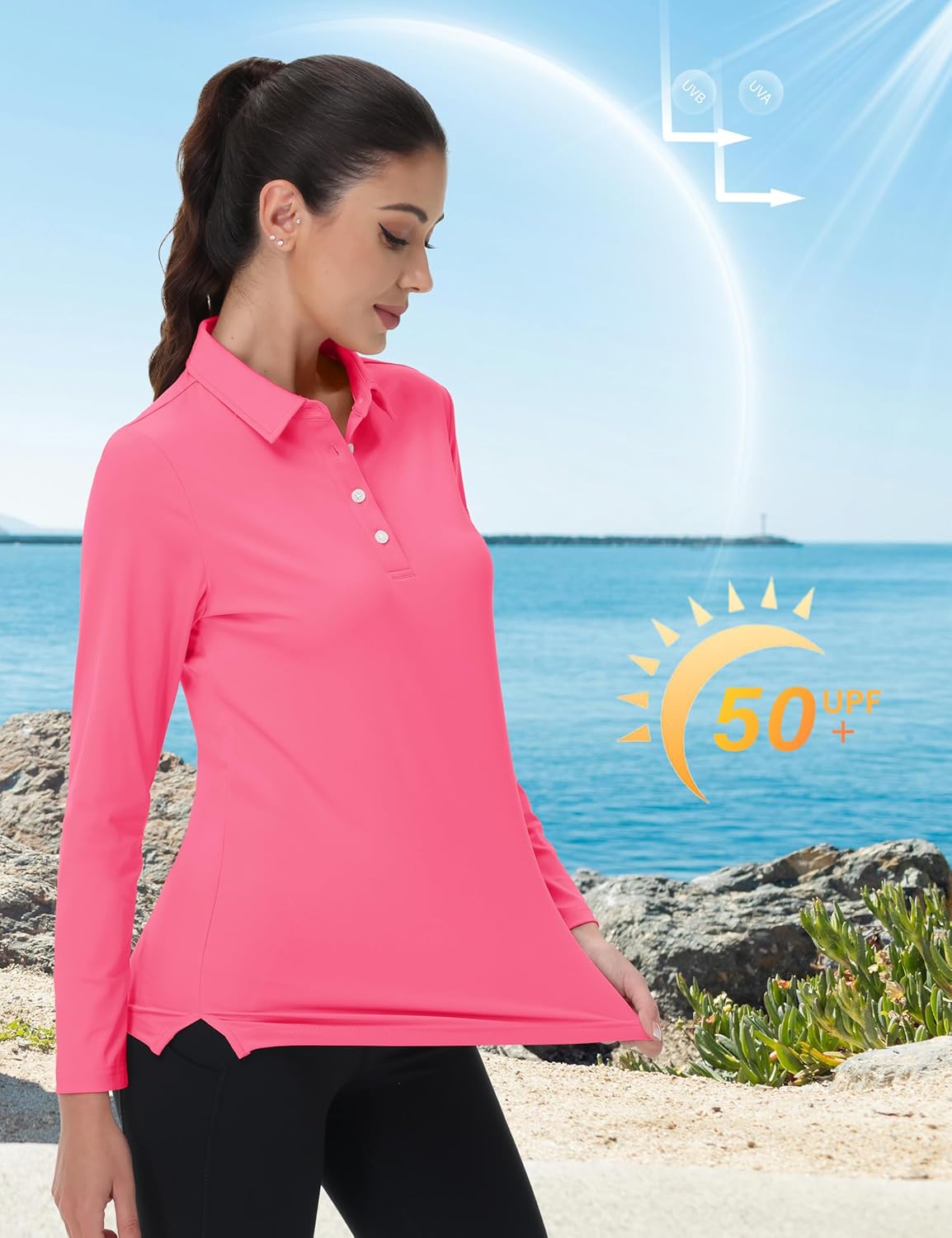 MAGCOMSEN Women's Polo Shirts Long Sleeve Golf Shirt Quick Dry UPF 50+ Sun Protection Lightweight Tennis Shirts - Image 3