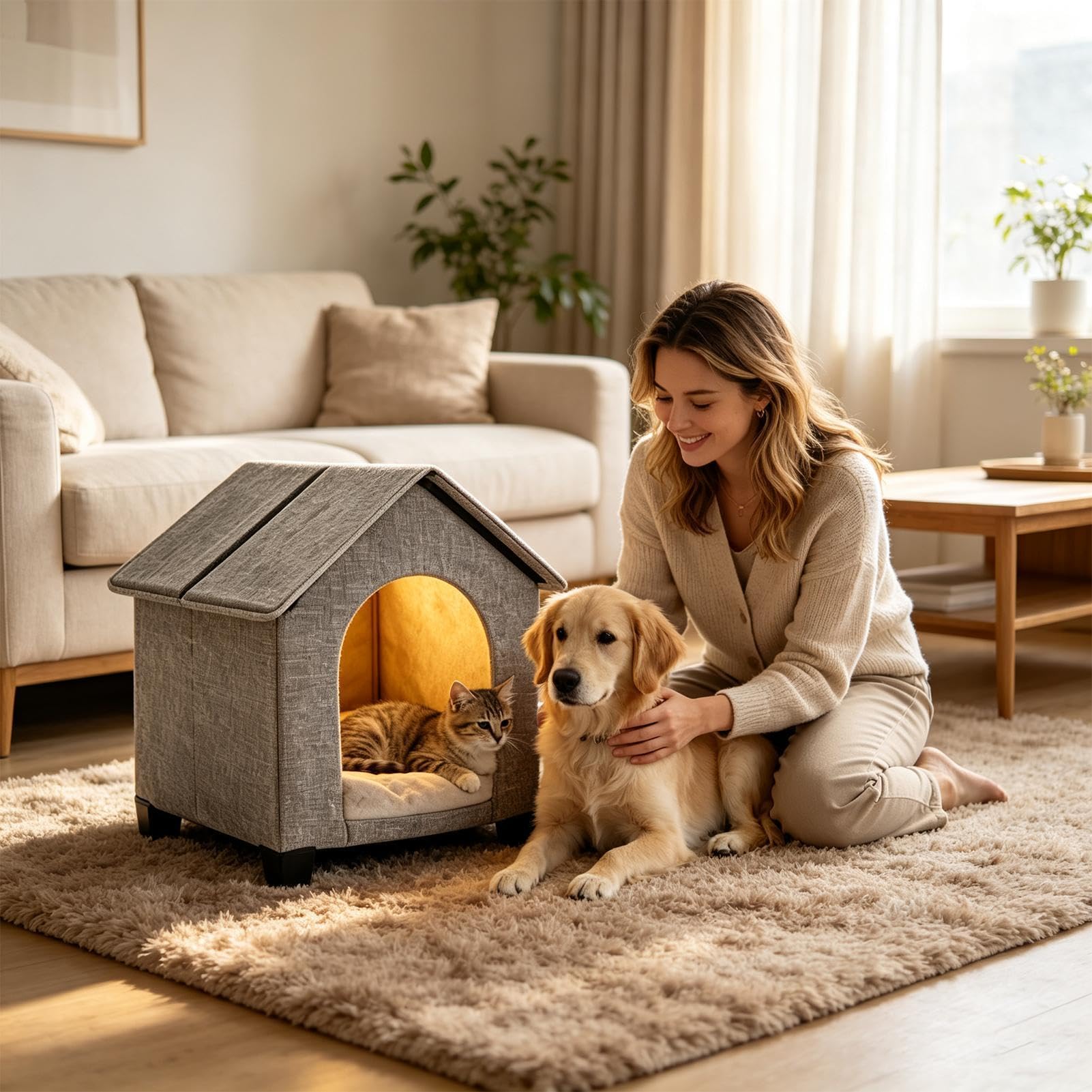 Casa de Interior para Perros Cueva Cachorros Protección Climática | Cálido De Invierno Para Gatos Exterior Jardín Patio Hogar Clima Frío Camping Siesta Y Relajación
