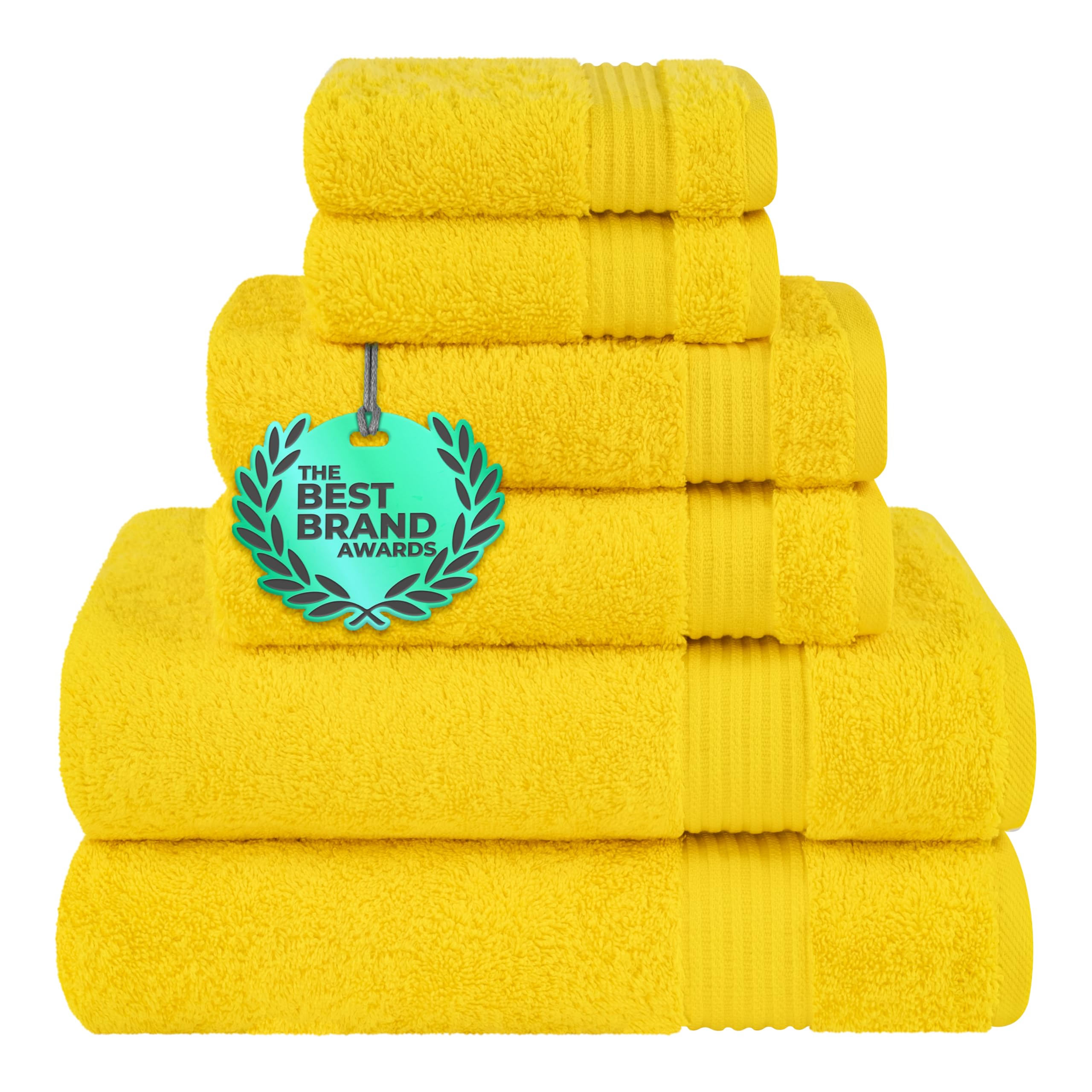 6 Piece Towel Set, 100% Cotton Soft Absorbent Turkish Towels for Bathroom, 2 Bath Towels 2 Hand Towels 2 Washcloths, Yellow Towel Set