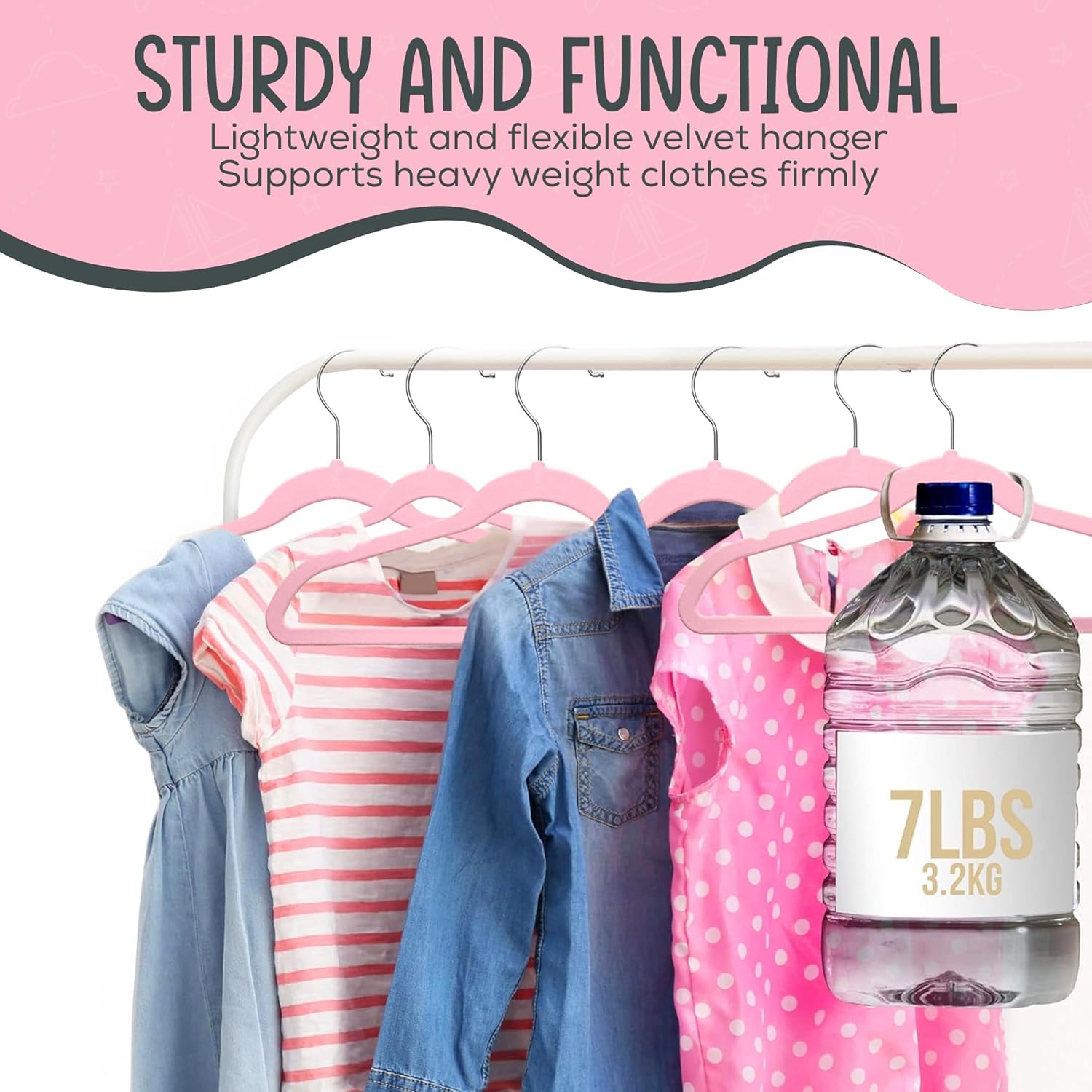 50 Premium Kids Velvet Hangers - 14" Non-Slip Clothes Hangers for Kids & Preteens - Ultra Slim, Space-Saving, Strong & Durable Hangers with 360° Swivel Hook - Pink - Image 7