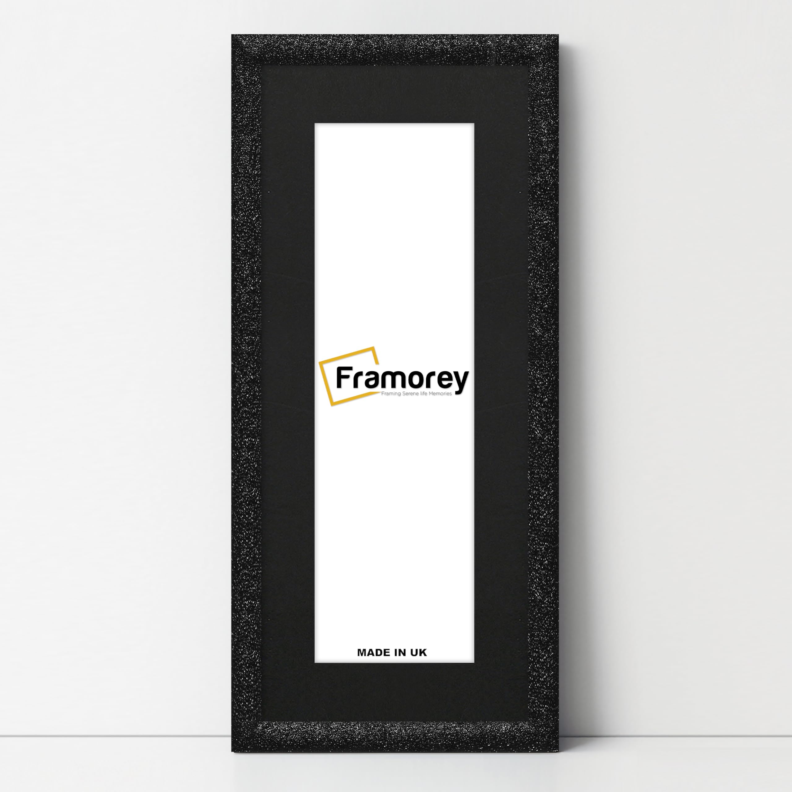 FRAMOREY Panoramic Style Glitter Sparkle Picture Frame, 14x8" Size Black Photo Frame With 10x4" Size Black Mount, Home Decor Frames