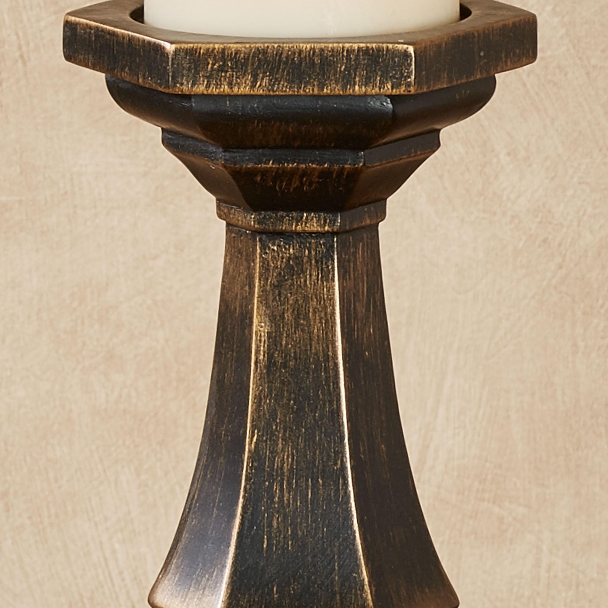 Zane Candleholders Set Of 2 | Black & Gold Geometric Design, Resin, For 3\" Diameter Candles