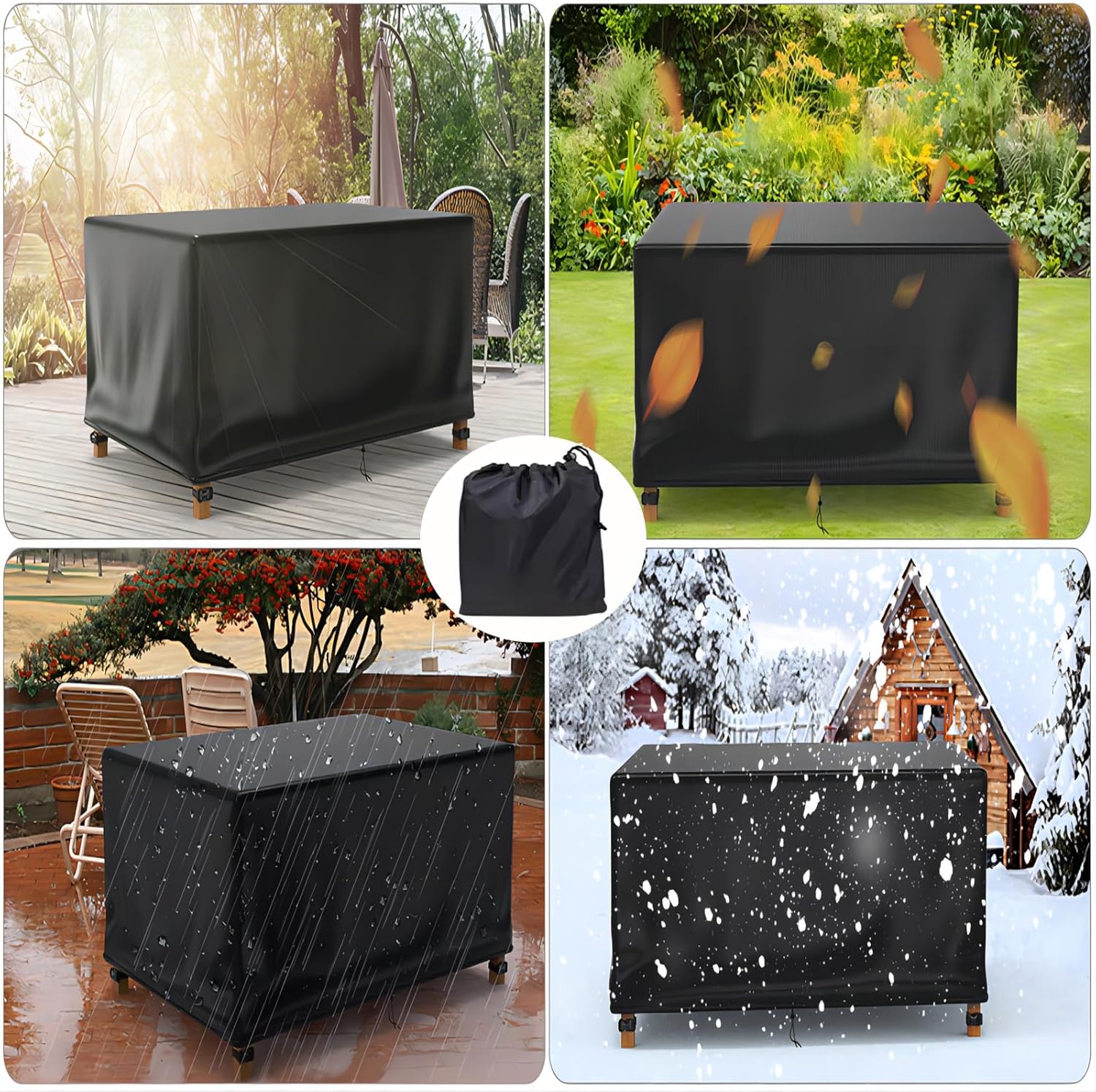 Patio Furniture Table Covers Waterproof 600D Heavy Duty 76x44x13inch/192x112x32cm Black Outdoor Bar Cover Rectangular Patio Furniture Covers for Outdoor Dining Table Chairs Set Cover