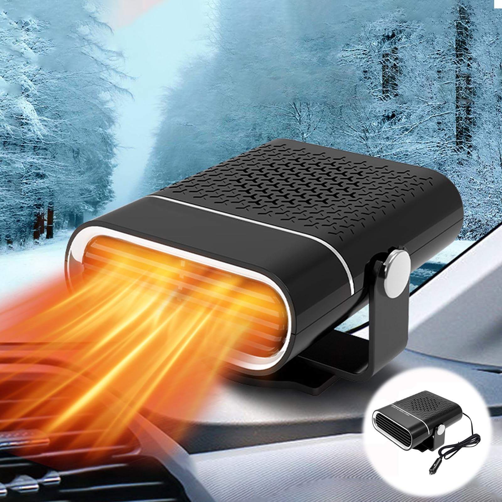 Chauffage Voiture,150W Désembueur De Voiture Pare-Brise, Dégivreur De Voiture,Dégivreur De Chauffage De Voiture Avec Pivotant à 360°,Ventilateur Chauffage Pour Voiture,Chauffage De Voiture Portatif