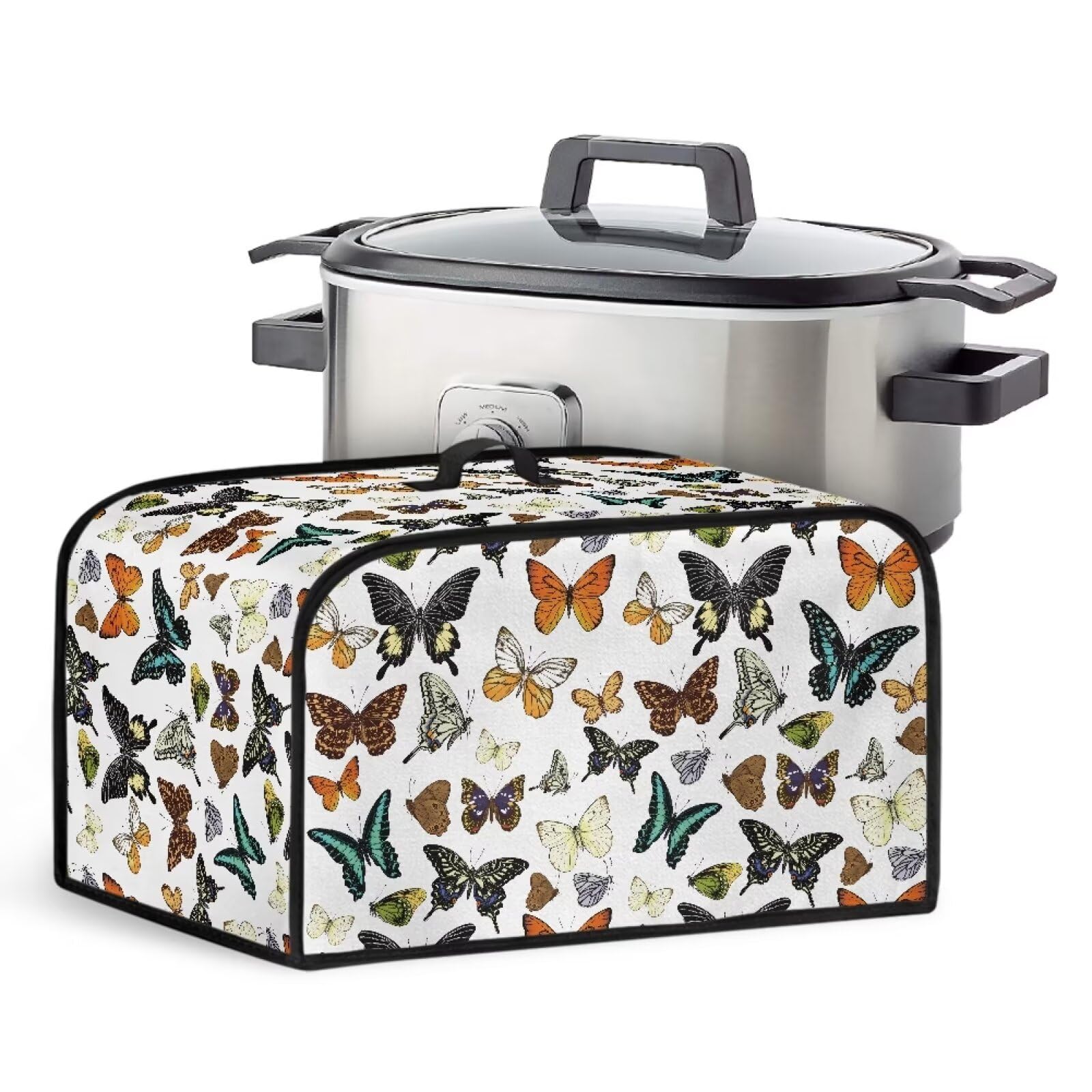 Flashideas Colorful Butterfly Slow Cooker Cover Resistant Oval Slow Cooker Cover Slow Cooker Crock Pot Cover with Handle