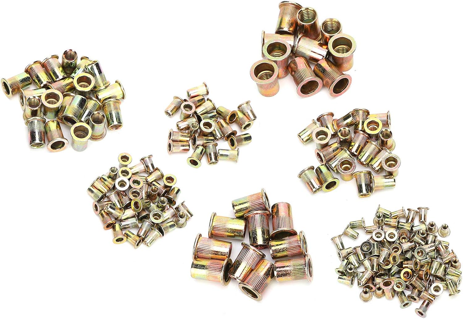 Generic Rivet Nuts Mixed Rivet Nut Insert Nutserts Assortment Kit Fastener Hardware Color‑Plated Zinc Rivet Nut for Pipes Metal Plates
