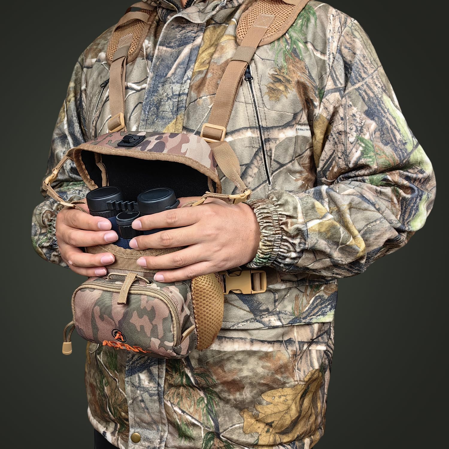 AOFAR Bolsa de Pecho para Prismáticos Correa Ajustable, Ligera y Gran Capacidad, Funda para Prismáticos para Caza, Senderismo y Tiro, Camuflaje