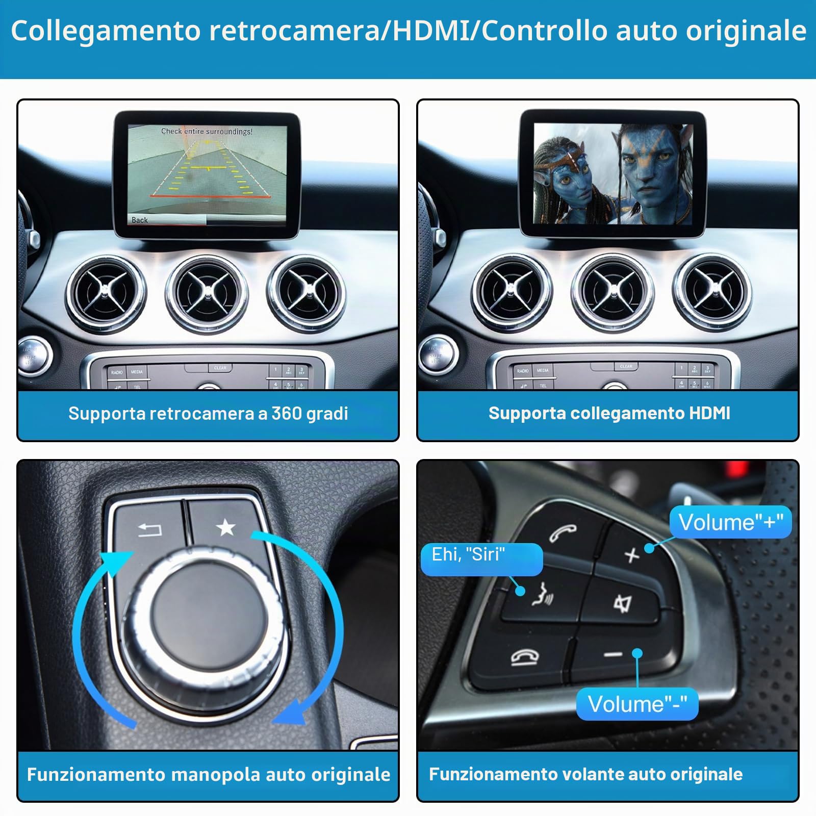 Wireless CarPlay e kit di retrofit Android Auto decoder per Mercedes Benz A/B/C/GLK/GLA/GLC/GLS/ML/GL/SLK/E/G/V classe 2015-2018 con NTG5.0, supporto navigazione, Mirrorlink, Telecamera