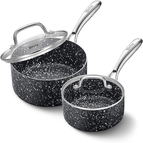 Hlafrg Juego de cacerolas antiadherentes de cocina, juego de sartén de 1 cuarto y 2 cuartos con tapa, juego de ollas multiusos para uso doméstico o