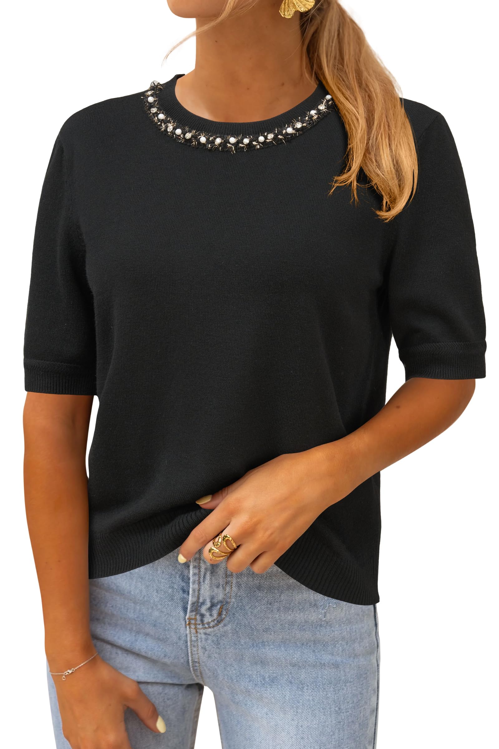 Arach Cloz Womens Wool Blend Elegant Crew Neck Sweaters for Fall 2025