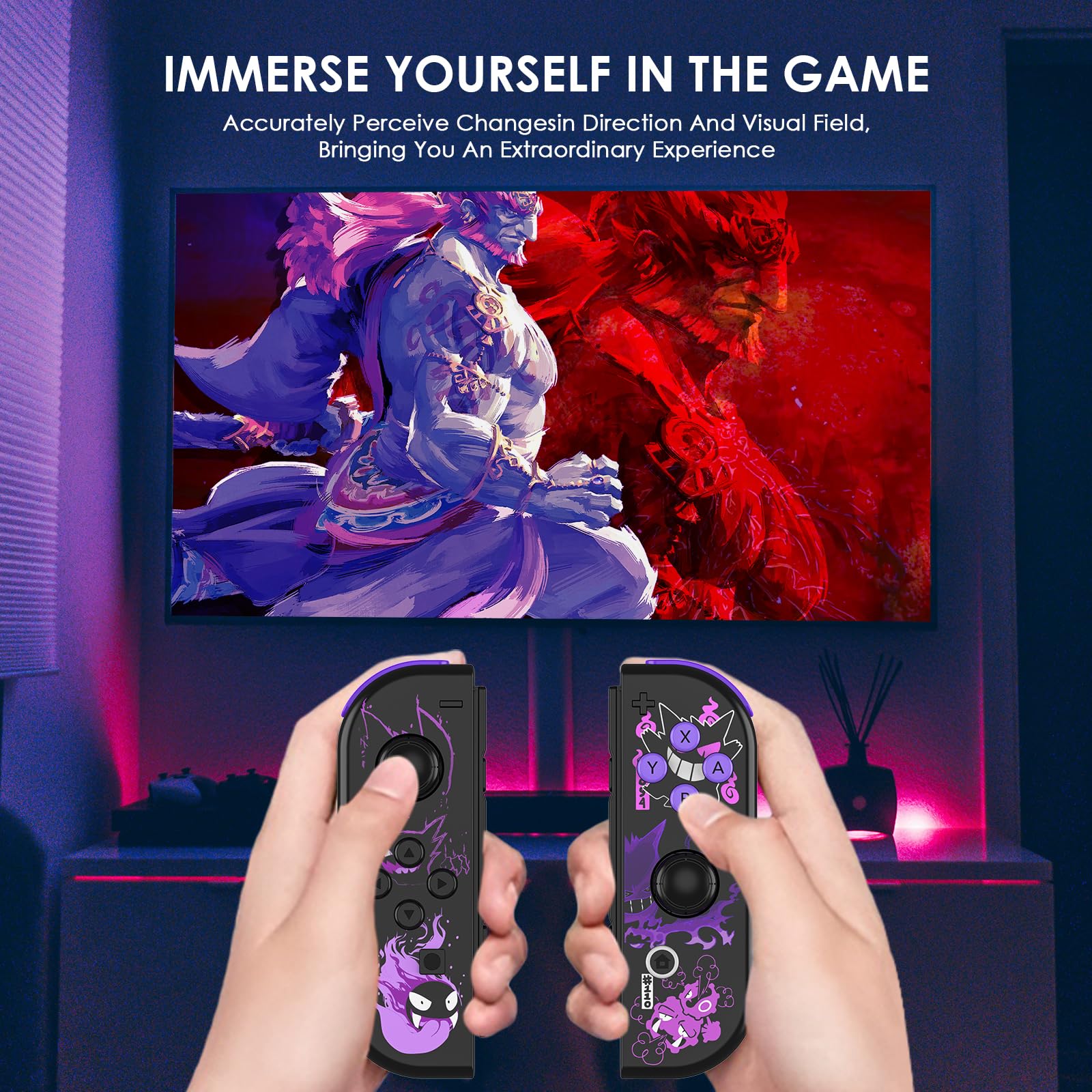 Manette Switch L/R Travailler avec la console de Switch/Lite/OLED, Manette sans fil prend en charge la double vibration, le gyro à 6 axes, le réveil Support Switch Sports-Violet [nintendo_switch]