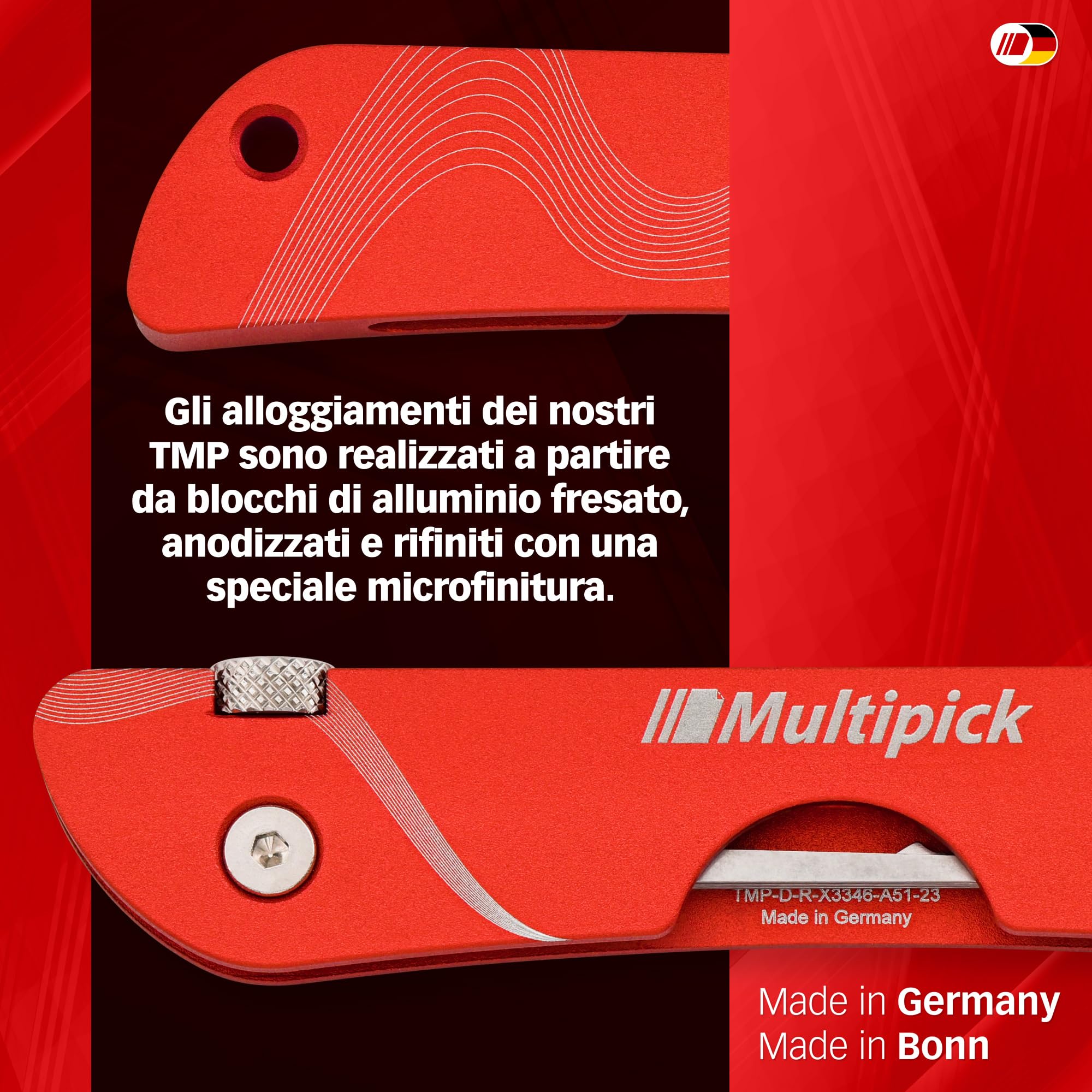 MULTIPICK Coltello tascabile Grimaldelli Set Professionale Rosso [7 strumenti] Kit Grimaldelli - Lockpicking Set - Set di Grimaldelli - Grimaldelli professionali - Lock picking