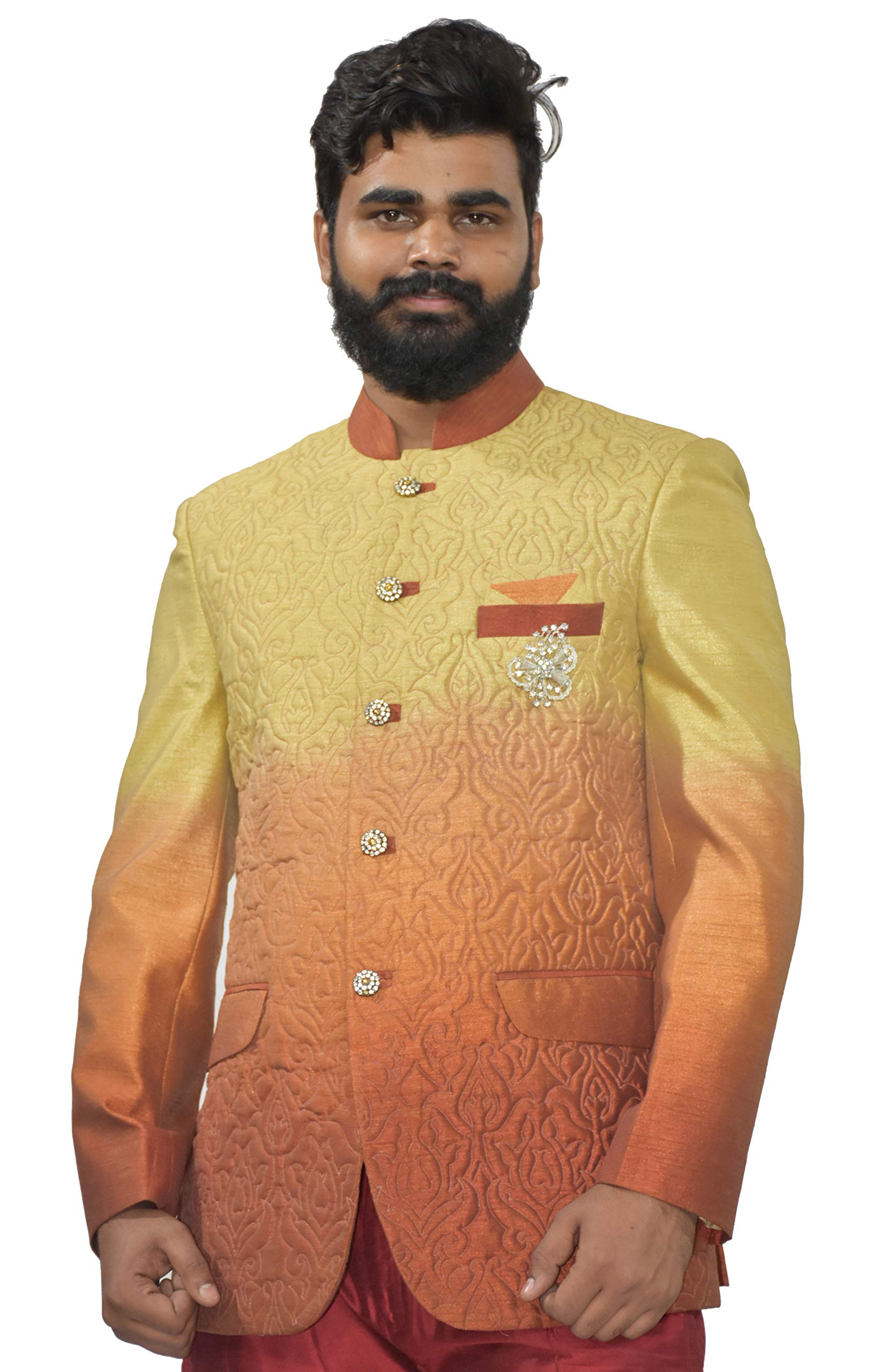 Men's Blazer Orange & Yellow Multi Colour-image-1