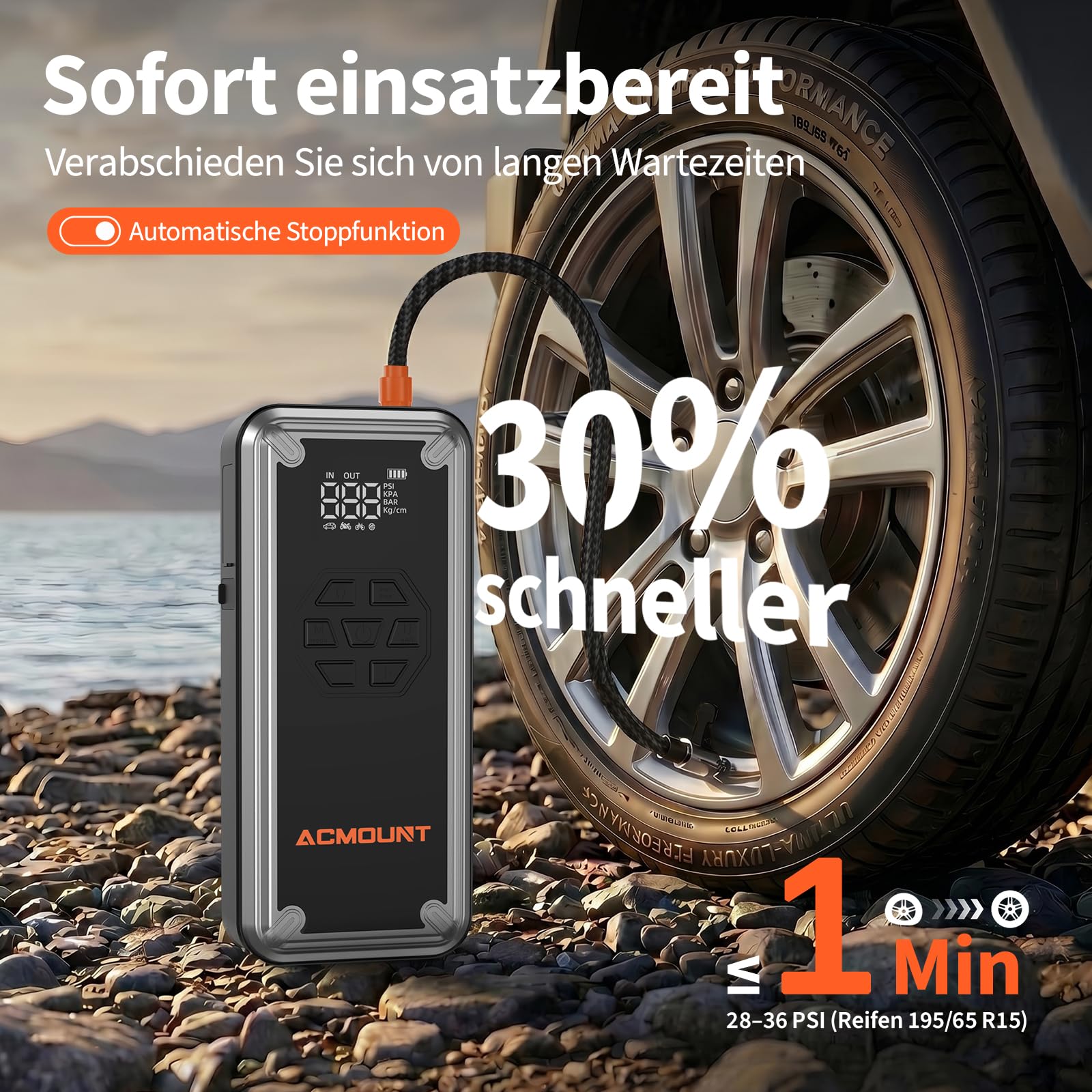 Auto Starthilfe Powerbank für Pkw, 21800mAh 7000A Starthilfe für Alle Benzin und 12,0L Diesel, Starter Powerbank mit 150PSI Kompressor, Eingang/Ausgang und 800LUM LED-Licht