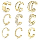 Ear Cuffs Non Piercing Earrings for Women Trendy Lightweight 14K Gold Plated Clip On Fake Earrings Non Pierced Cartilage Ear Cuff Jewelry Set