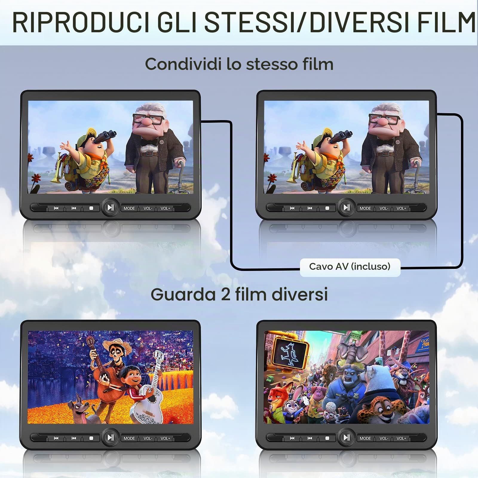 Arafuna 10,5" Doppio Lettore DVD per Auto, Ricaricabile Schermo Auto Play Uno o Due Film Diversi, Poggiatesta per Auto Ricaricabile, Supporto USB/SD, Ultima Memoria