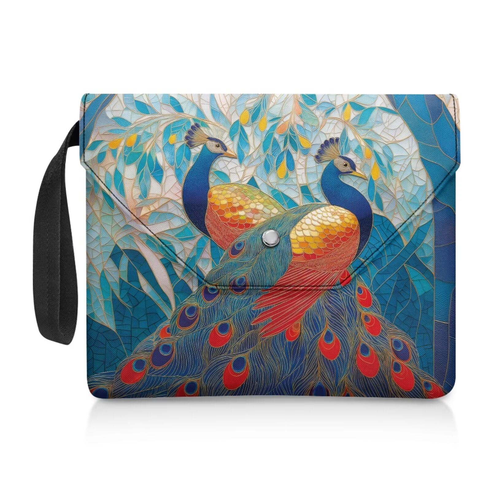 ZIATUBLES Art Peacock Leaf Print Book Sleeve for Books Lover Books Protector Covers Button Closure Paperback Book Pouch 30x24 CM Large Capacity Carrying Case
