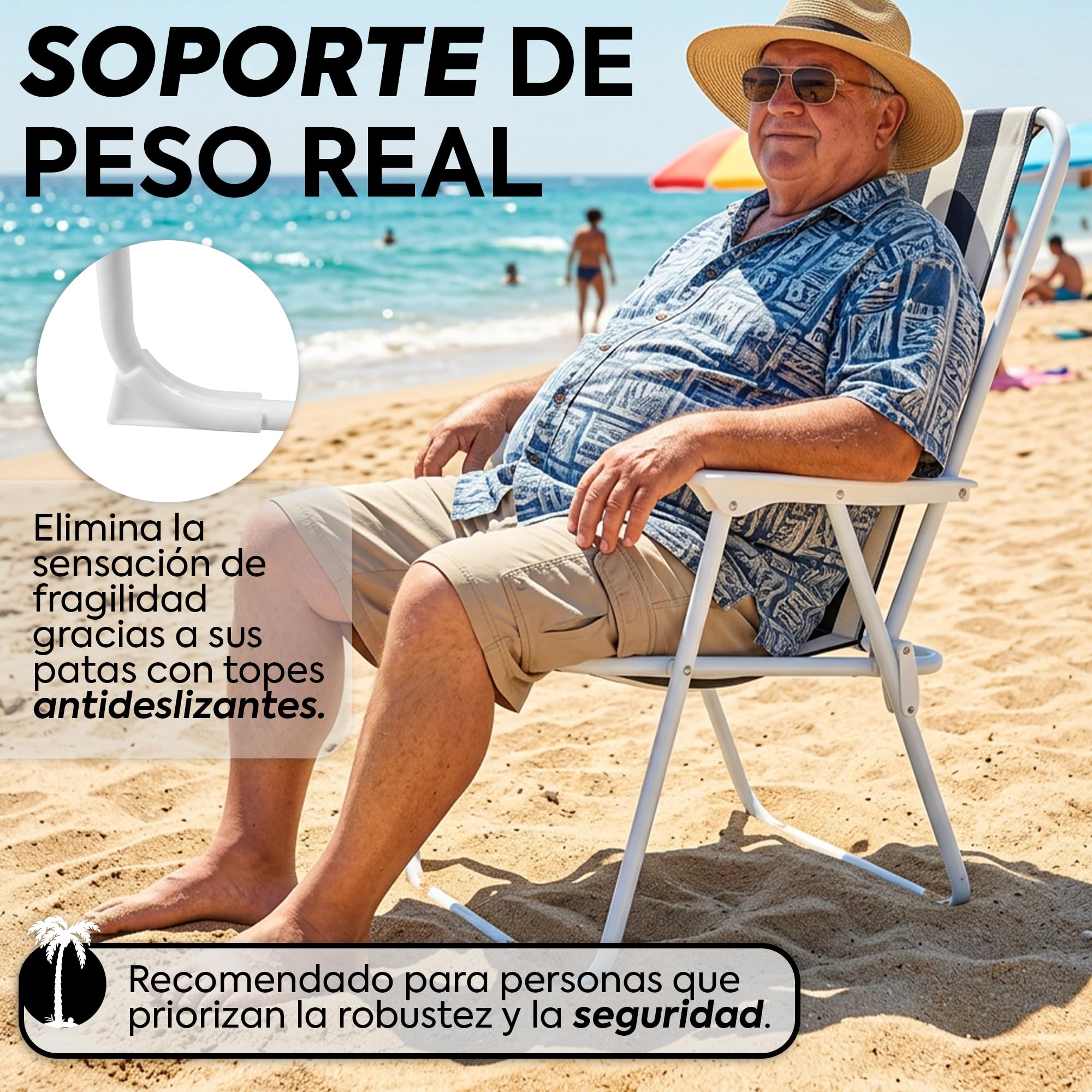 Nordiq - Silla para Playa y Camping - Pack de 2 - Plegables de Acero Reforzado Respaldo Alto Transpirable, Estructura Portátil para Pesca Playa y Jardín Peso Máximo Soportado 110 kg Azul/Blanco