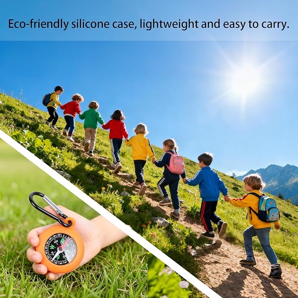 9 Pcs Brujula con Mosquetón, Brújulas Llavero coloridas, compass portátiles y compactas para navegación, camping, senderismo, supervivencia y deportes al aire libre - 3