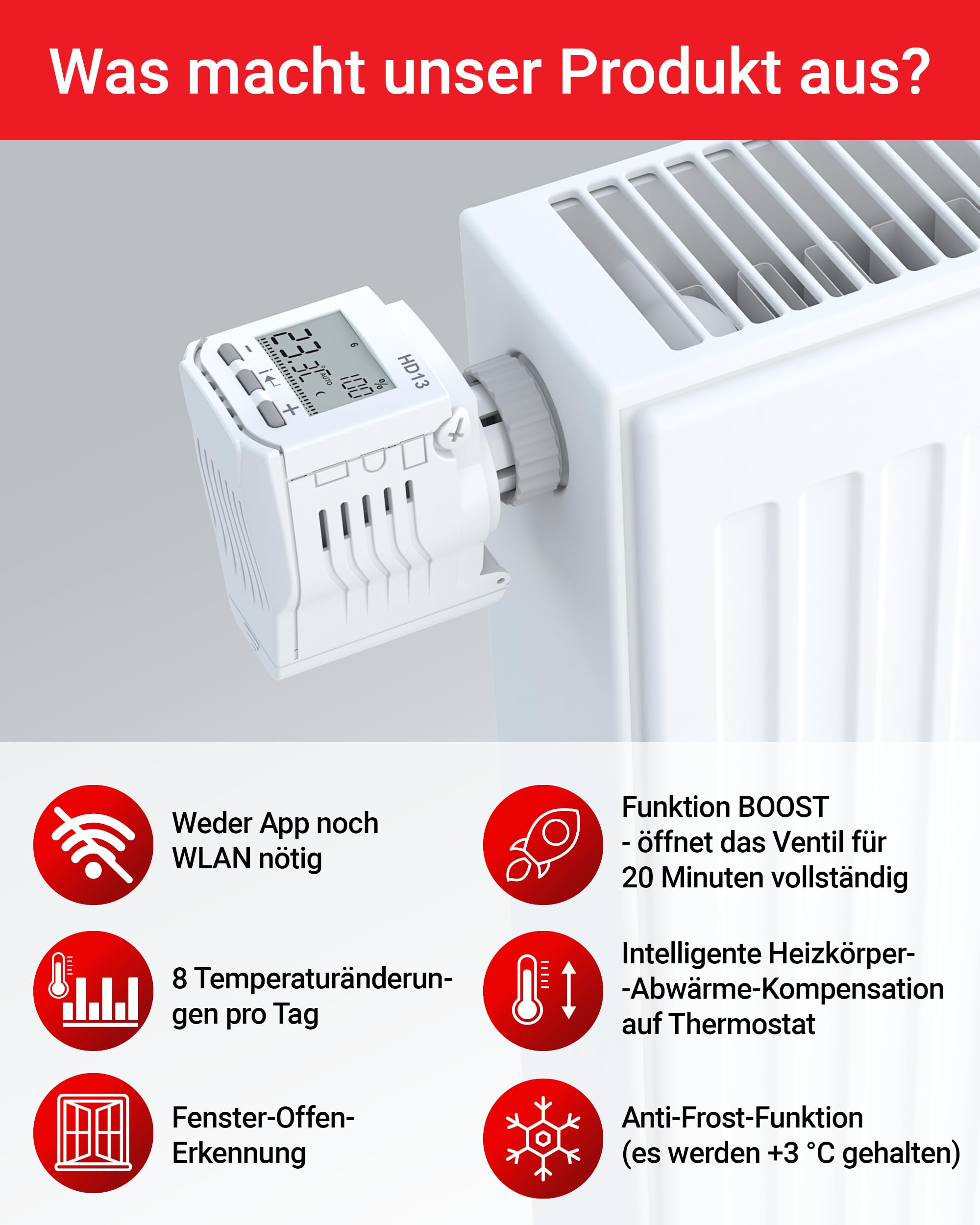 Elektrobock HD13 programowalny termostat grzejnikowy, 280 W, 230 V, biały, kompaktowy